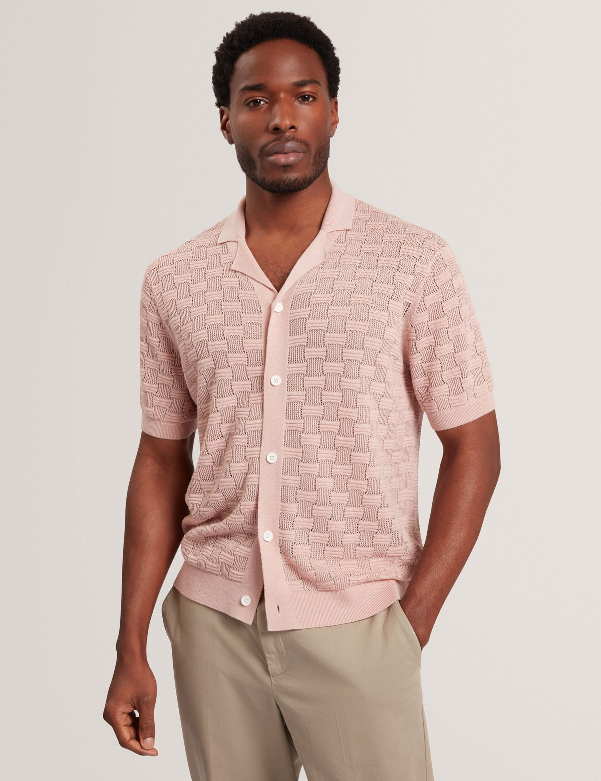 Men ROWWANN Basket Knit Silk Blend Short Sleeve Shirt - Ted Baker