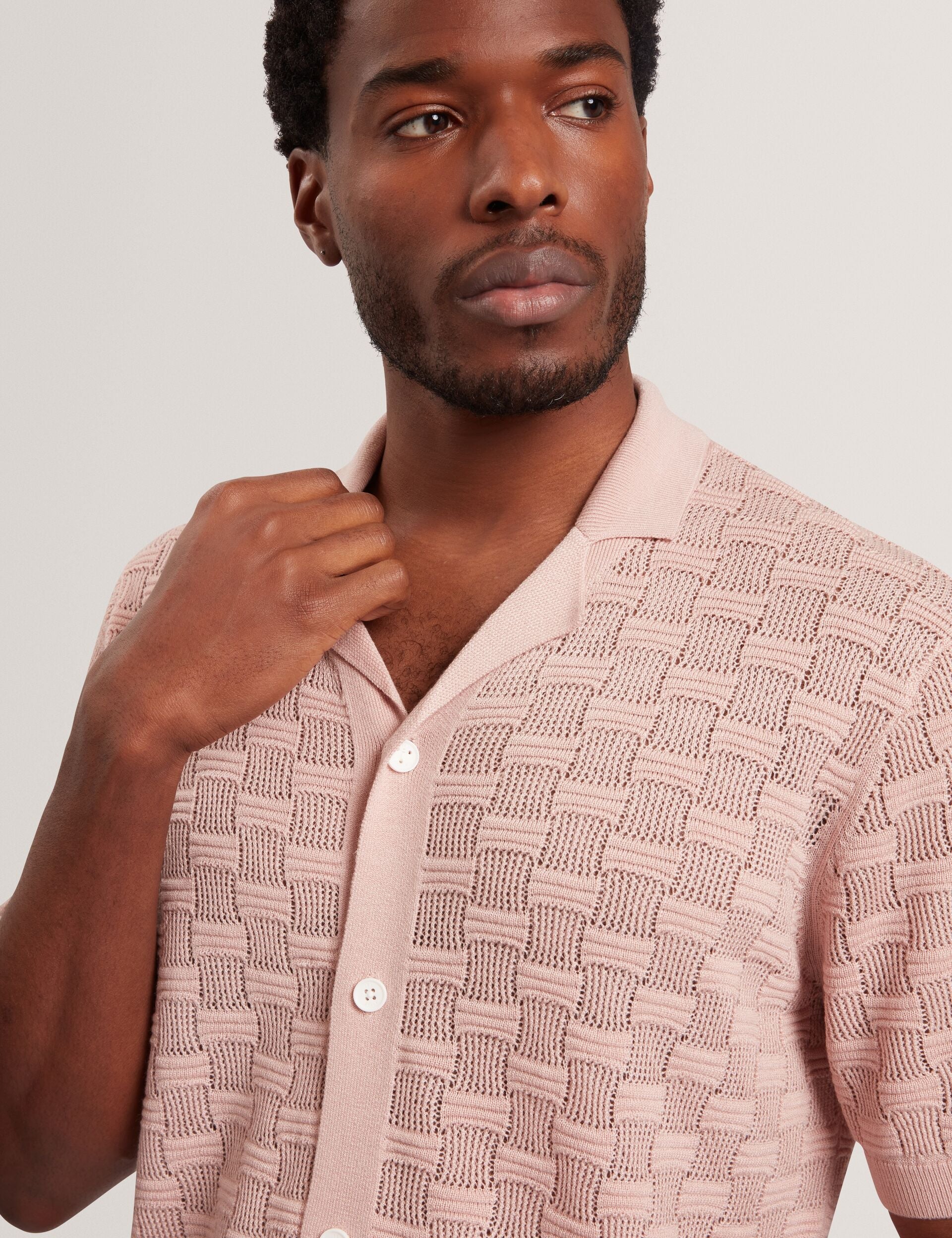 Men ROWWANN Basket Knit Silk Blend Short Sleeve Shirt - Ted Baker