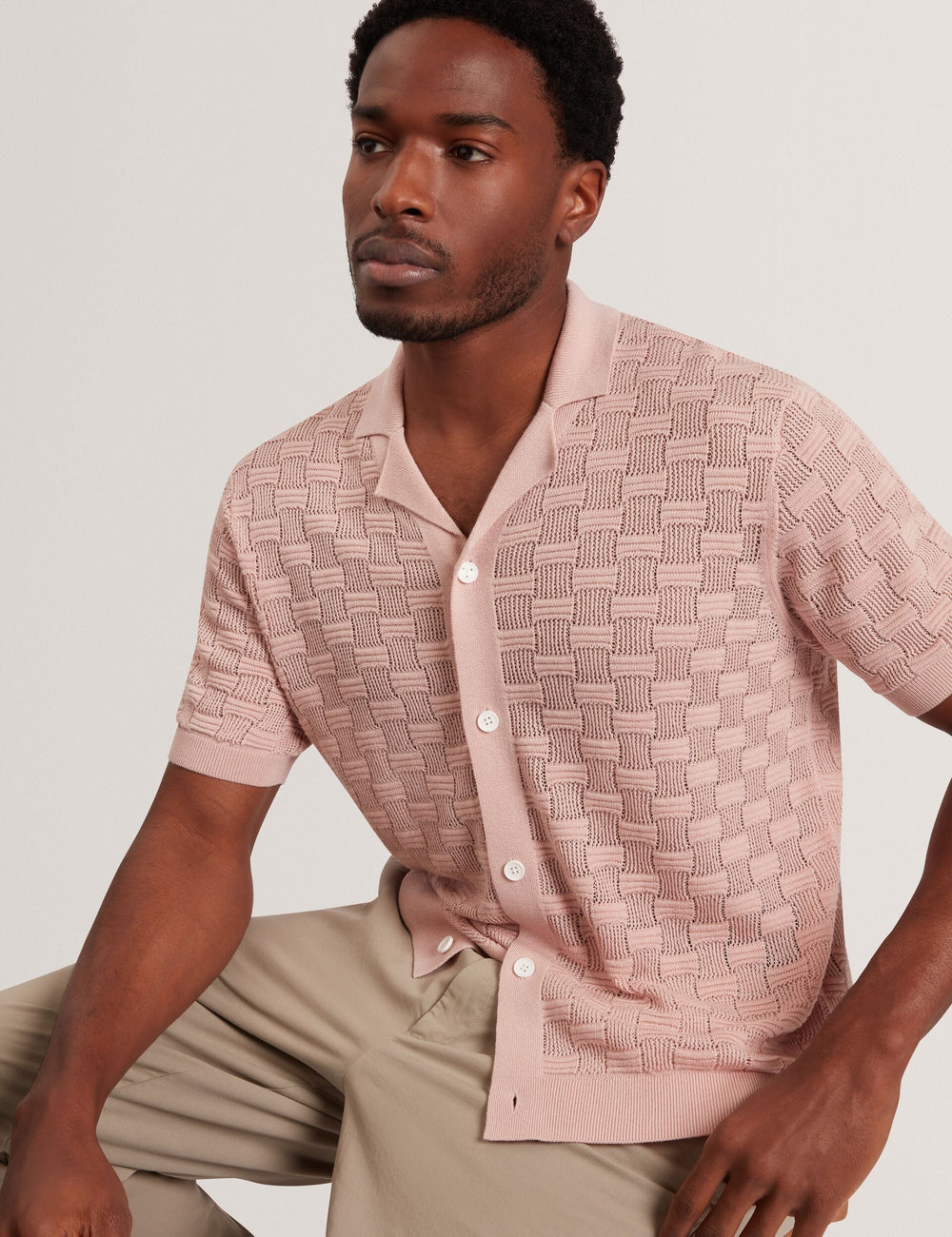 Men ROWWANN Basket Knit Silk Blend Short Sleeve Shirt - Ted Baker