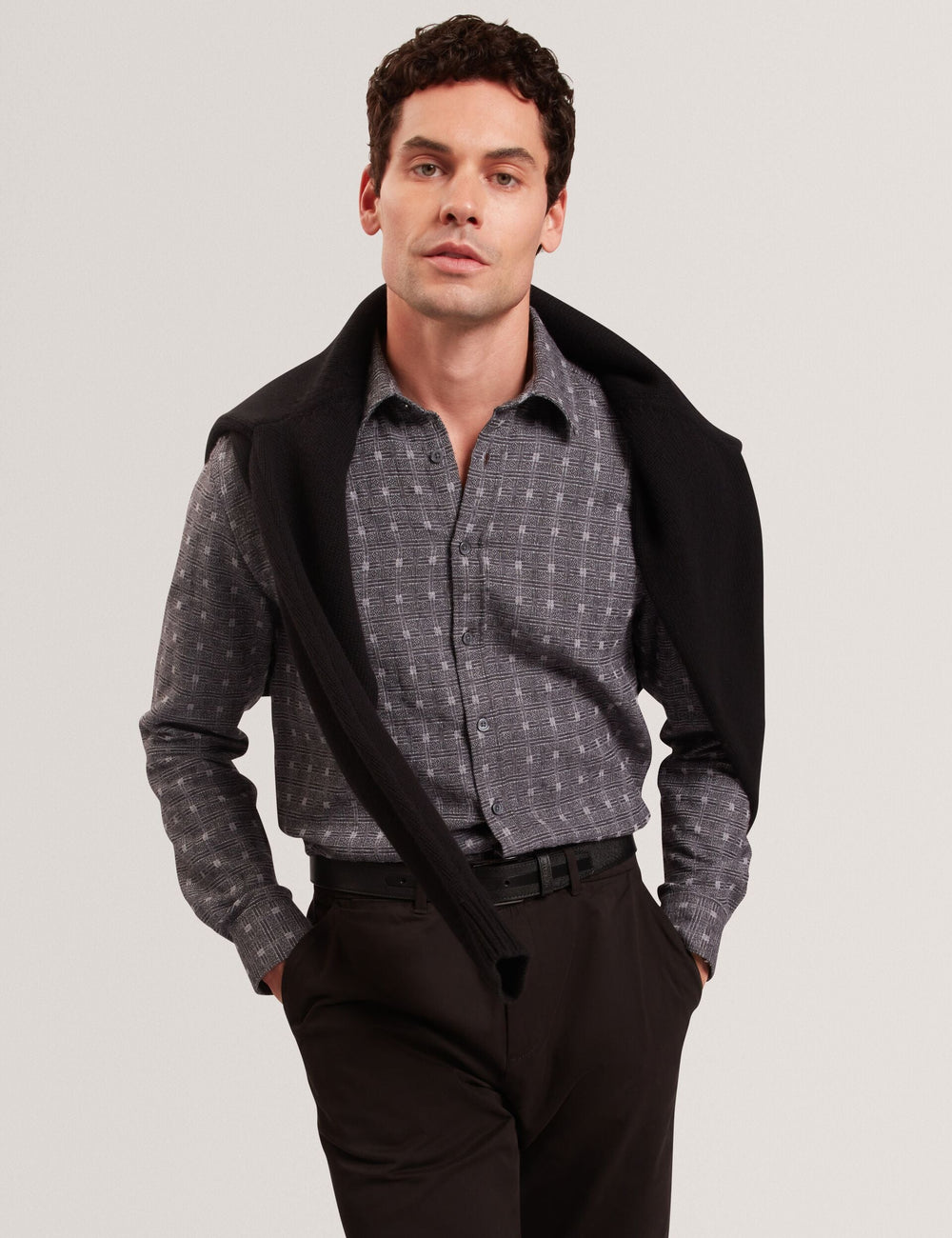 Men|Sale VYSER Jacquard Check Woven Long Sleeve Shirt - Ted Baker