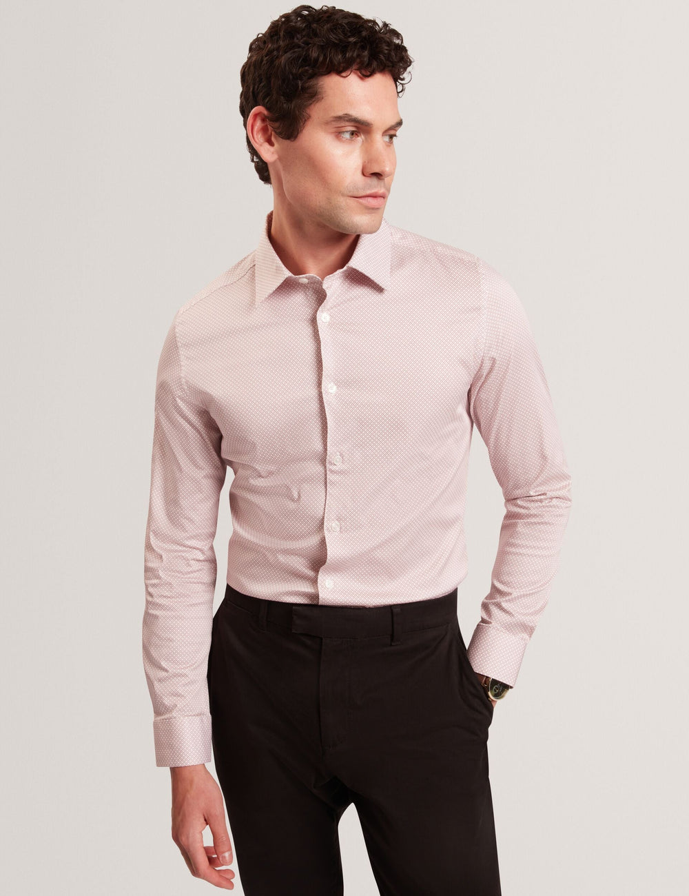 Men OLWENO Micro Geo Print Long Sleeve Slim Shirt - Ted Baker