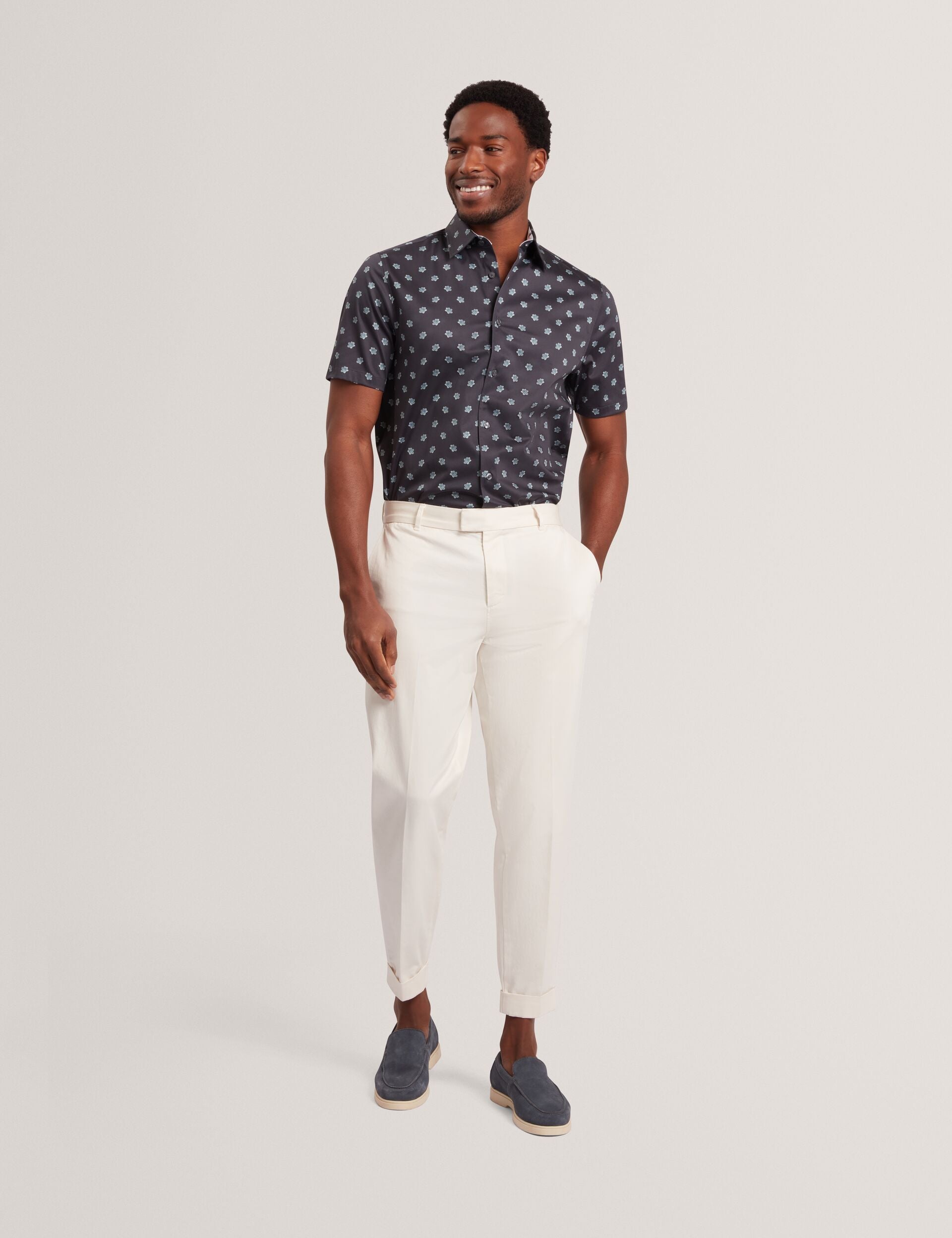 Men CHASKA Mini Floral Print Short Sleeve Shirt - Ted Baker