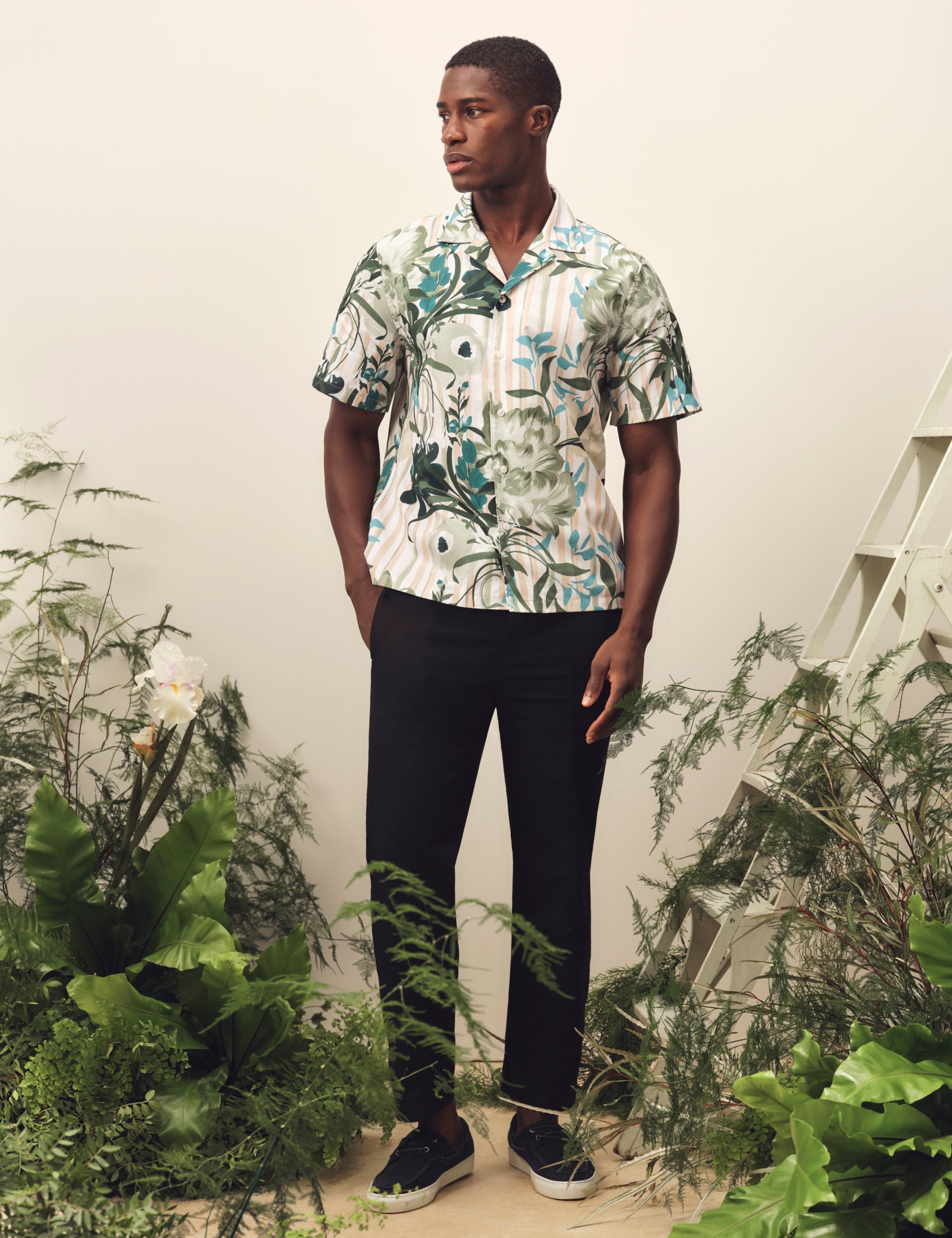 Men ANUKIS Floral Stripe Print Cotton Short Sleeve Shirt - Ted Baker