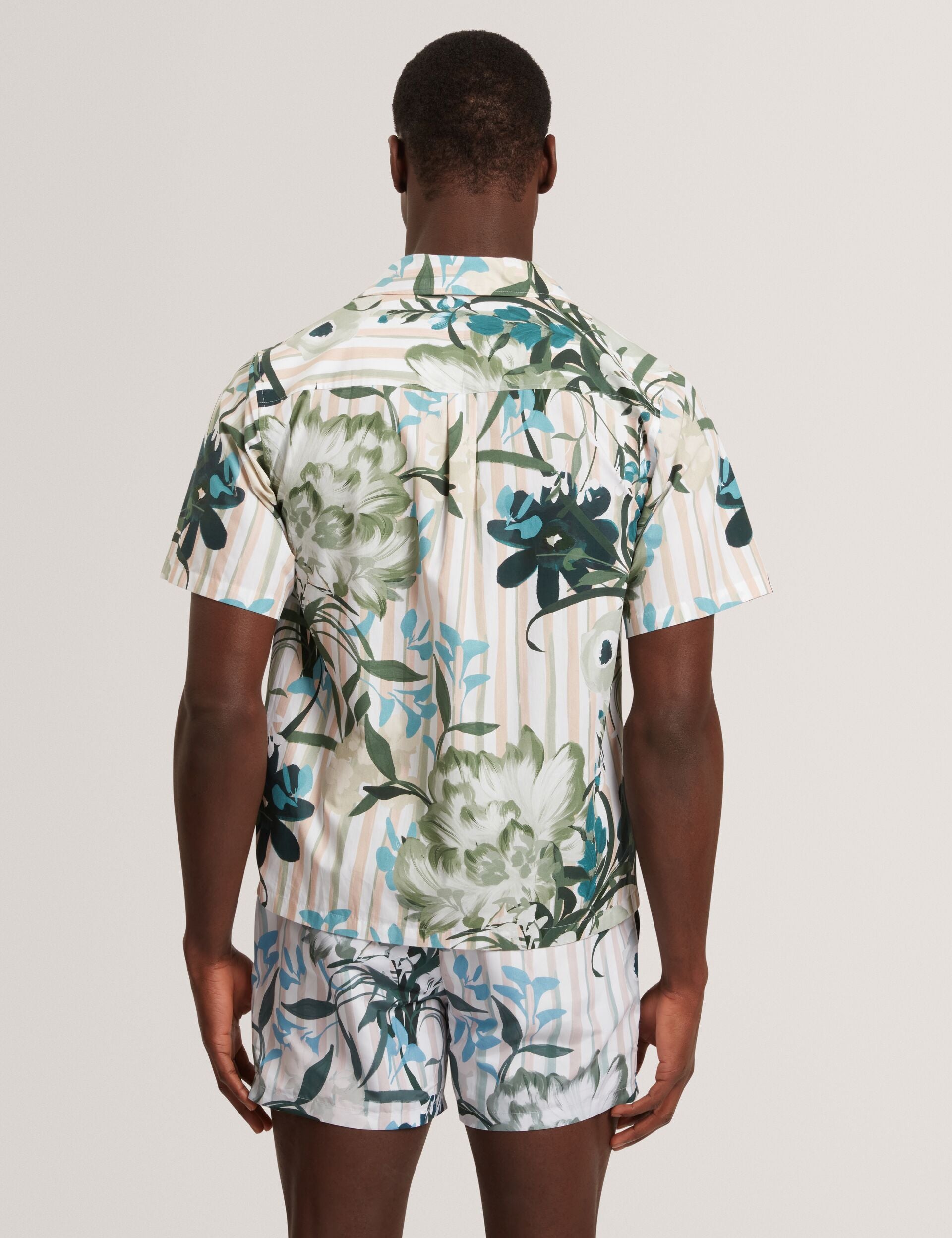 Men ANUKIS Floral Stripe Print Cotton Short Sleeve Shirt - Ted Baker