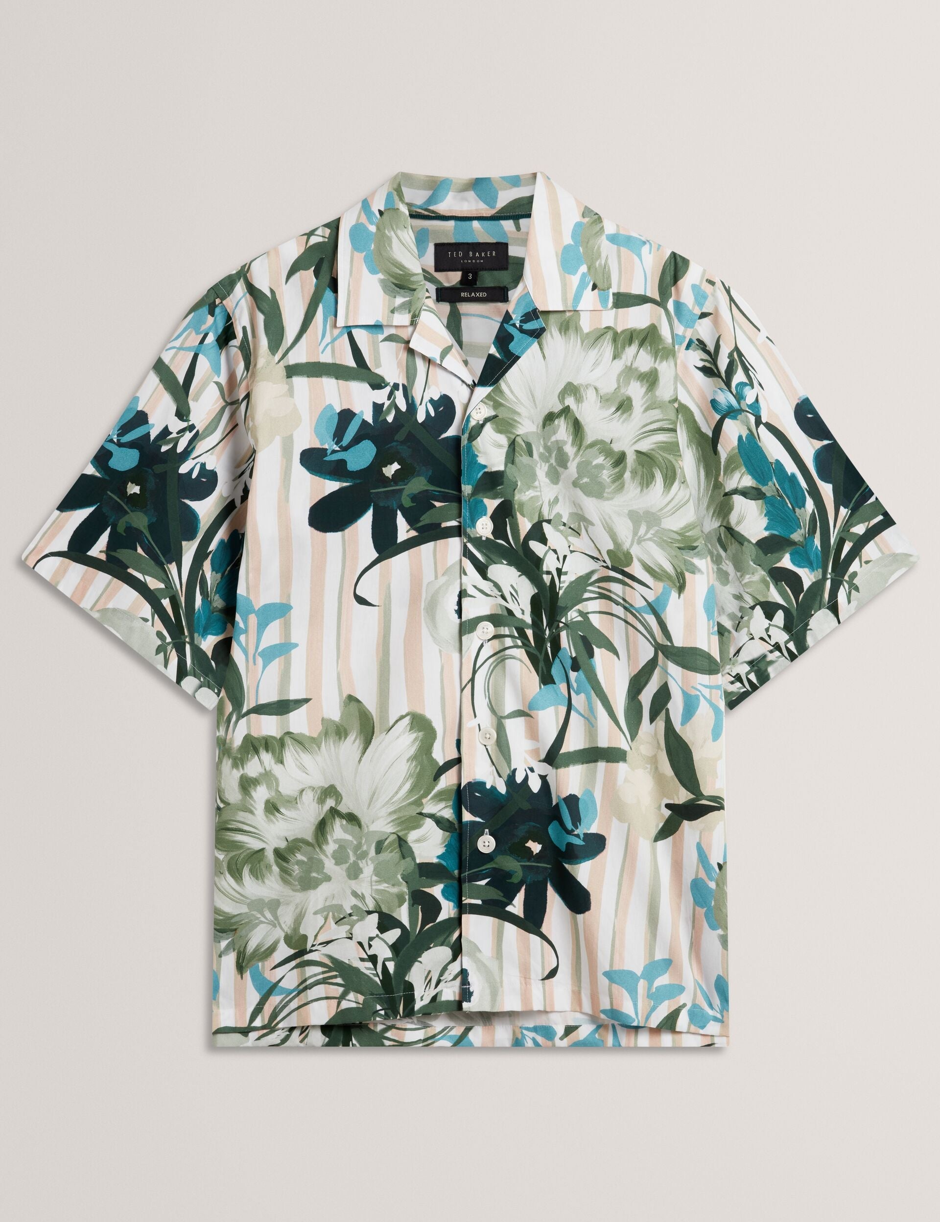 Men ANUKIS Floral Stripe Print Cotton Short Sleeve Shirt - Ted Baker