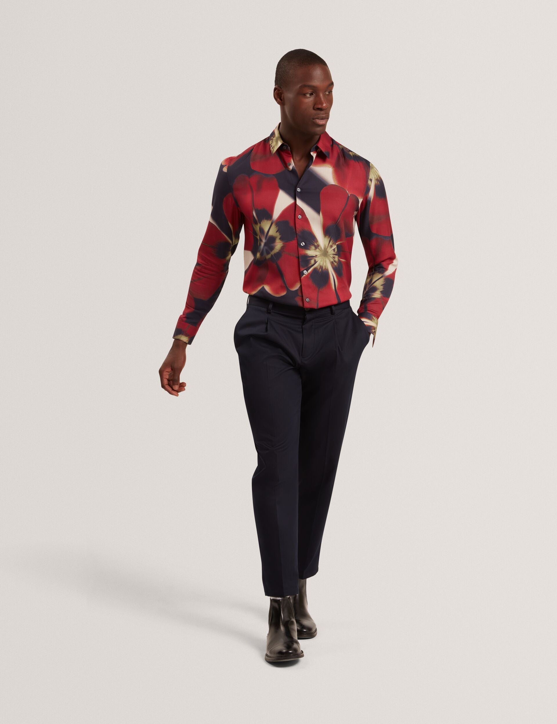 Men|Sale PHELIN Red Blooms Print Cotton Stretch Shirt - Ted Baker