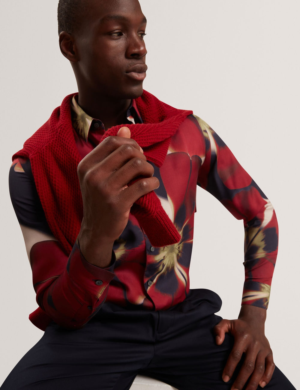 Men|Sale PHELIN Red Blooms Print Cotton Stretch Shirt - Ted Baker