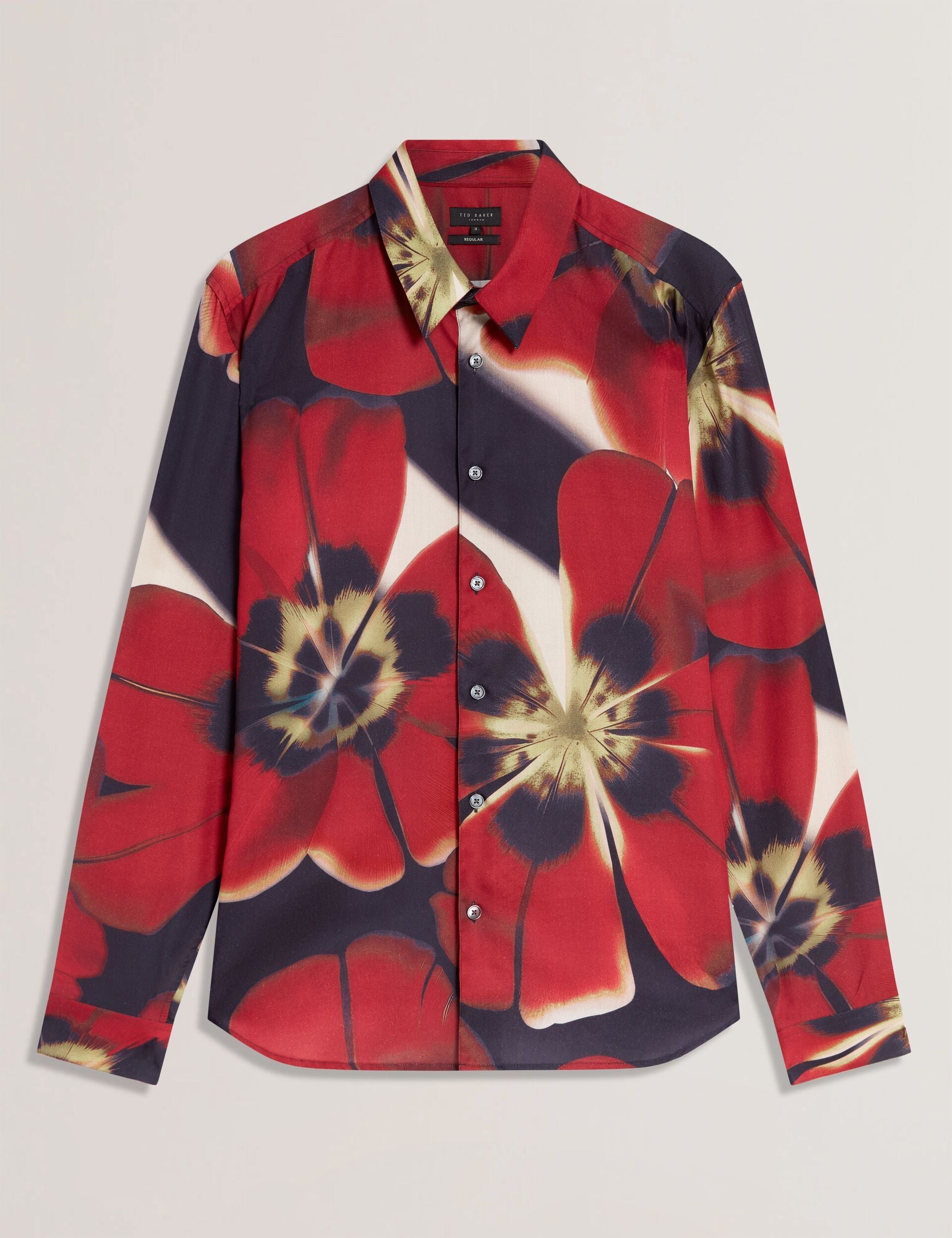 Men|Sale PHELIN Red Blooms Print Cotton Stretch Shirt - Ted Baker