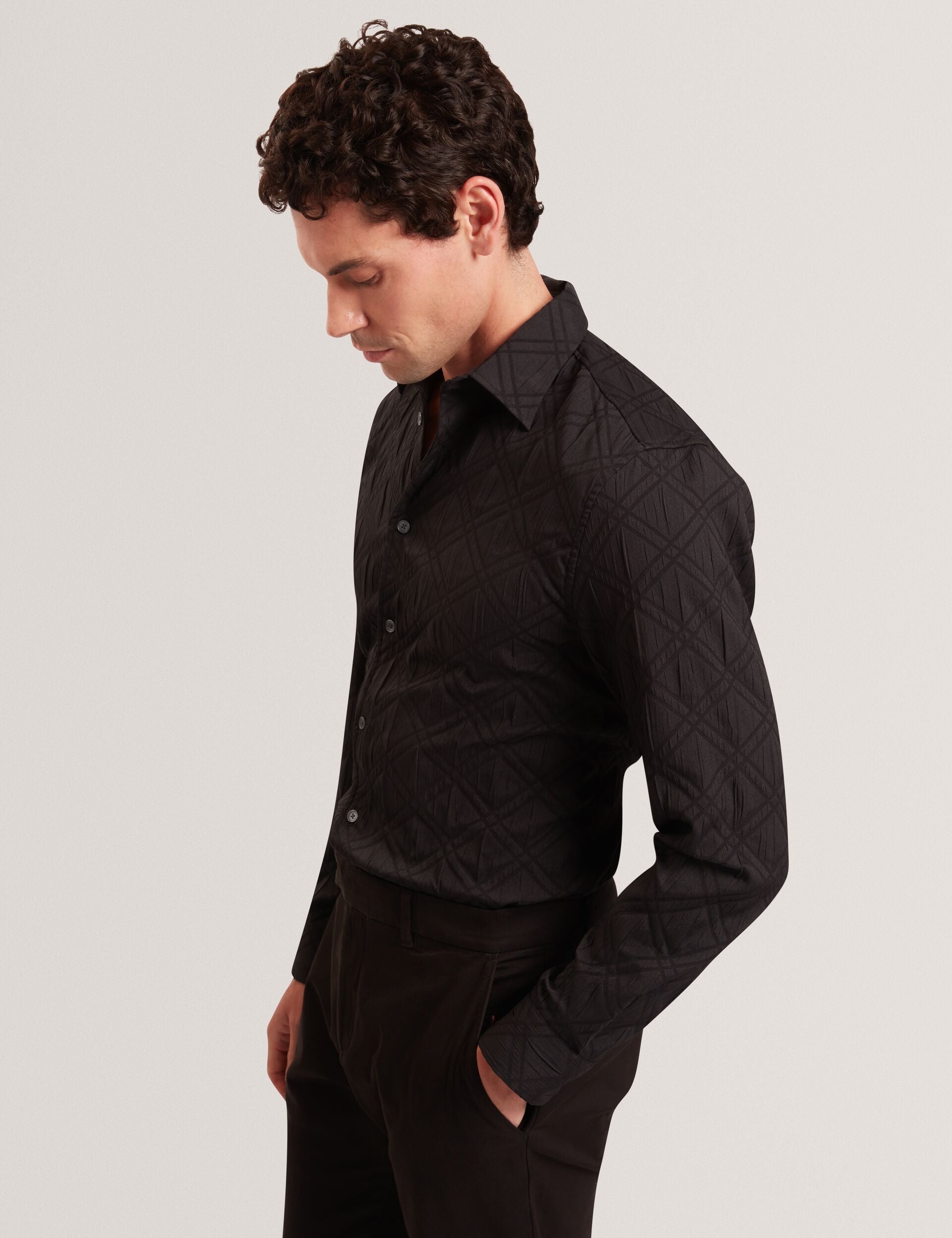 Men|Sale FYNRAN Diamond Check Crinkled Long Sleeve Shirt - Ted Baker
