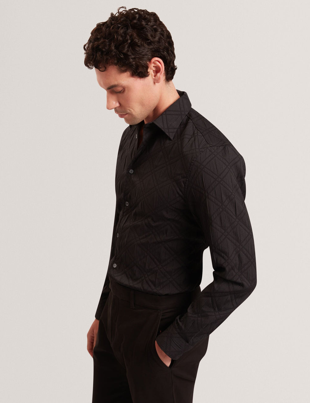 Men|Sale FYNRAN Diamond Check Crinkled Long Sleeve Shirt - Ted Baker