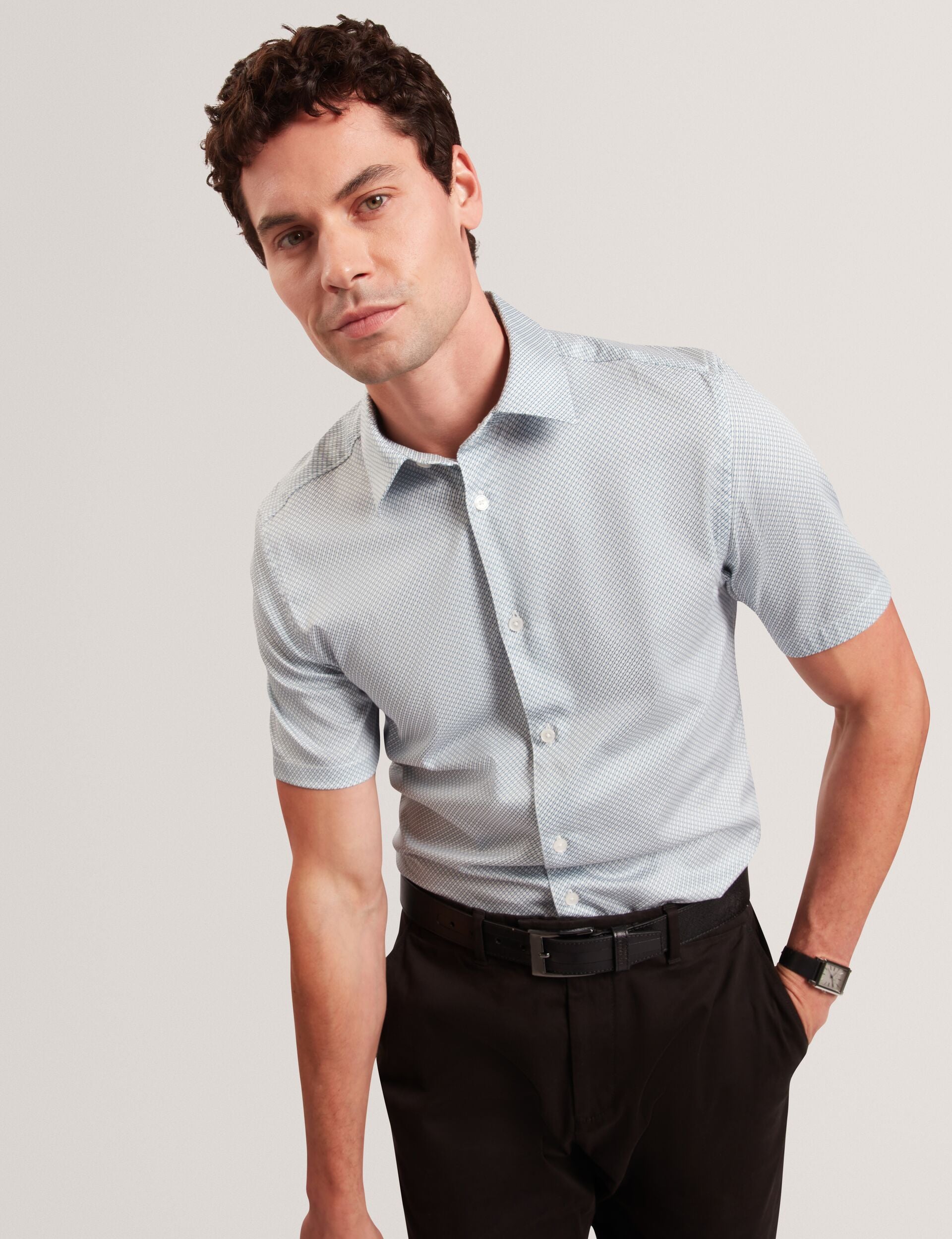 Men ROMMANN Micro Geo Print Slim Short Sleeve Shirt - Ted Baker