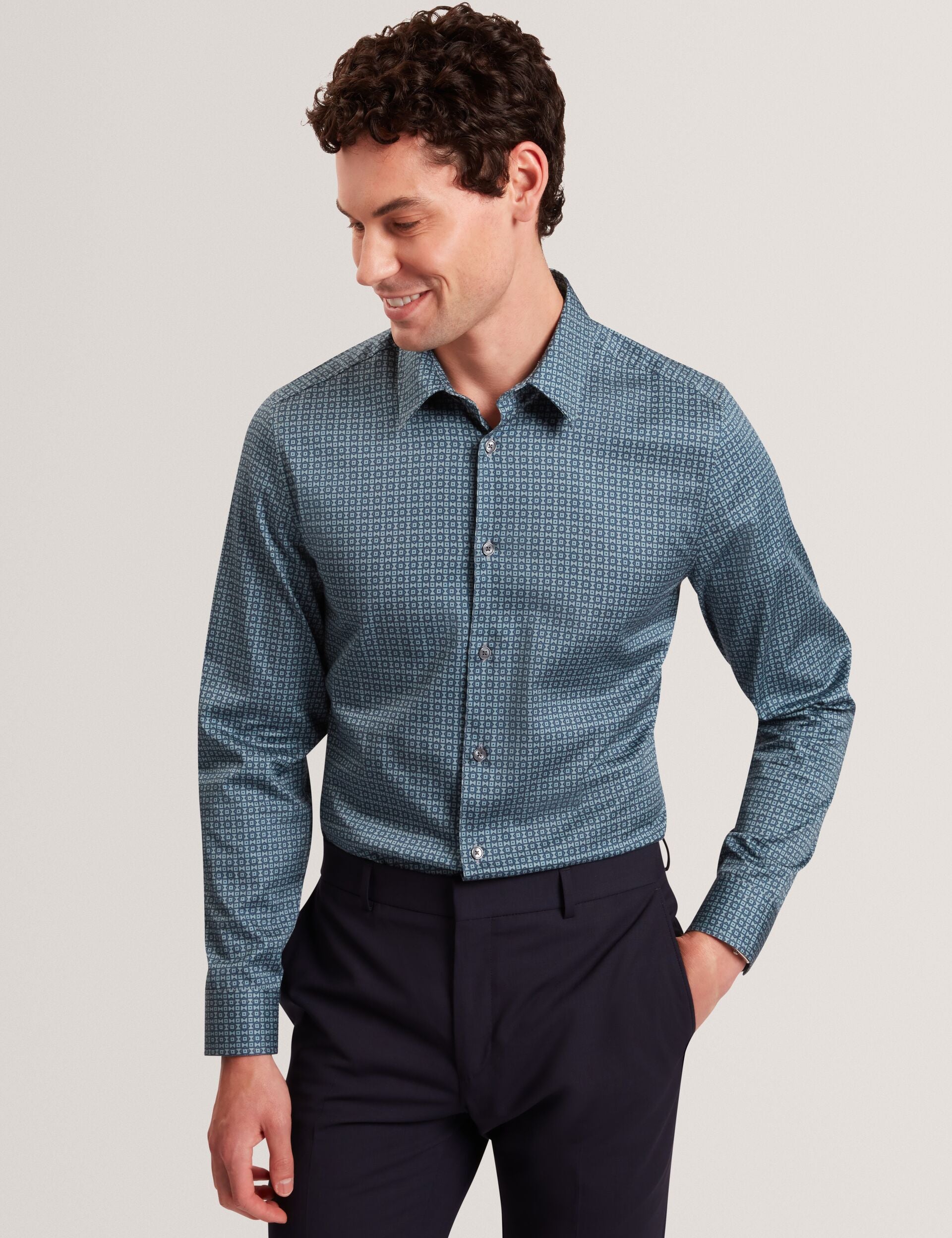 Men|Sale CAYLAXE Slim Fit Geo Print Cotton Blend Shirt - Ted Baker