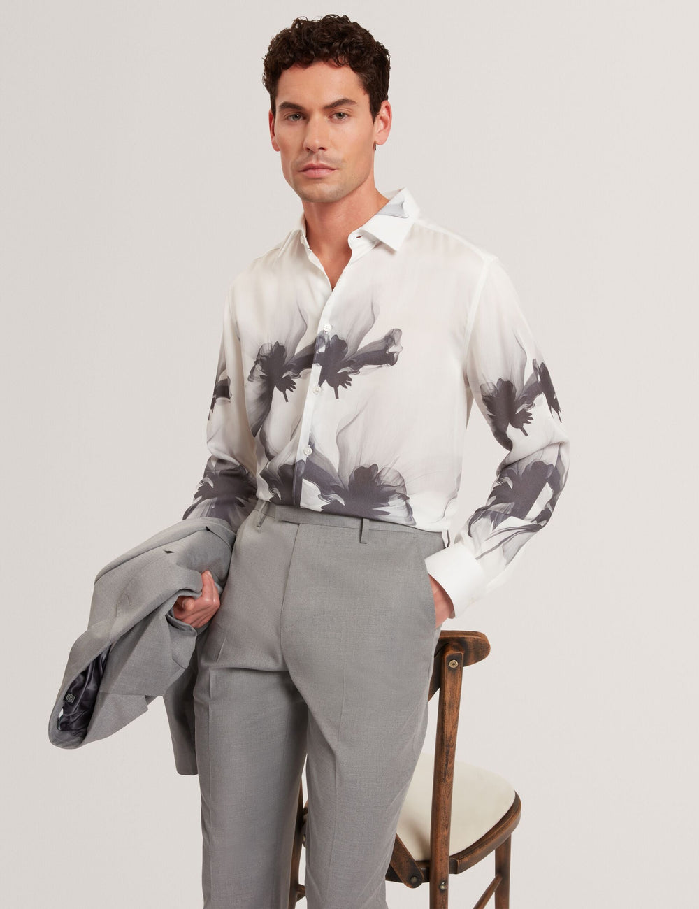 Men|Sale AMUND Monochrome Floral Long Sleeve Shirt - Ted Baker