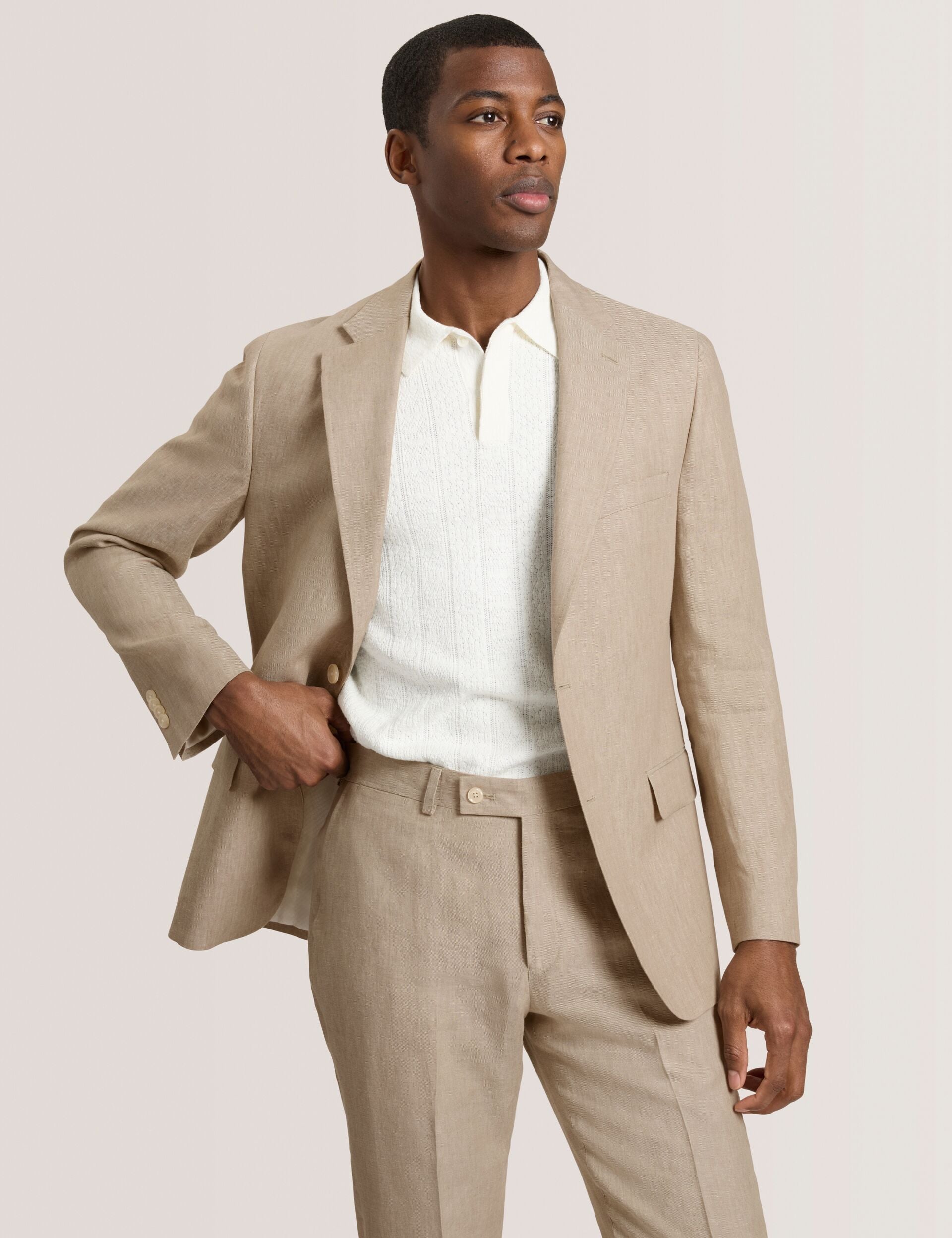 Men WINFRED - Single Breasted Two Button Notch Flat Front Linen Suit Jacket - Ted Baker