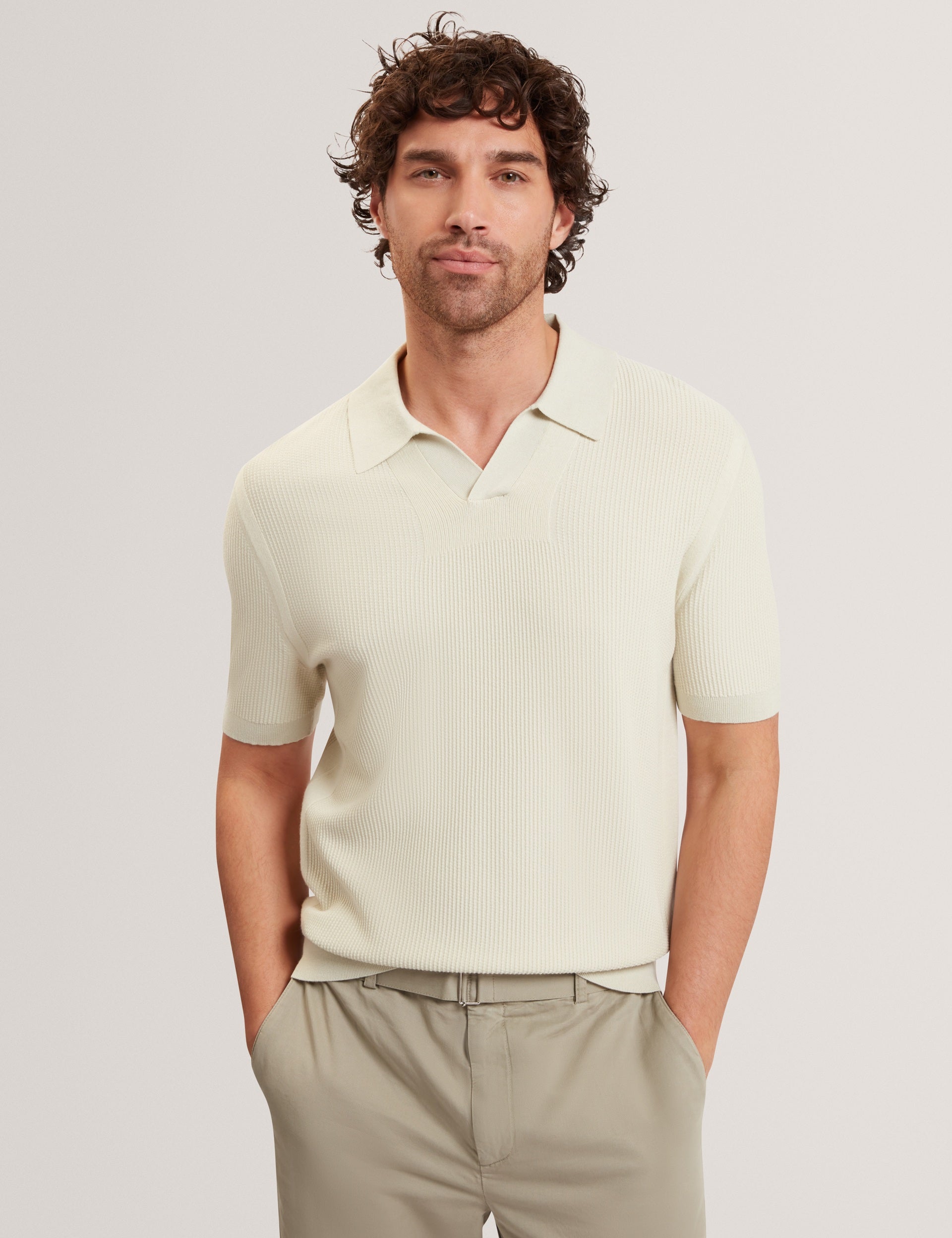 Men AINDREA Stitched Rib Open Neck Polo Shirt - Ted Baker