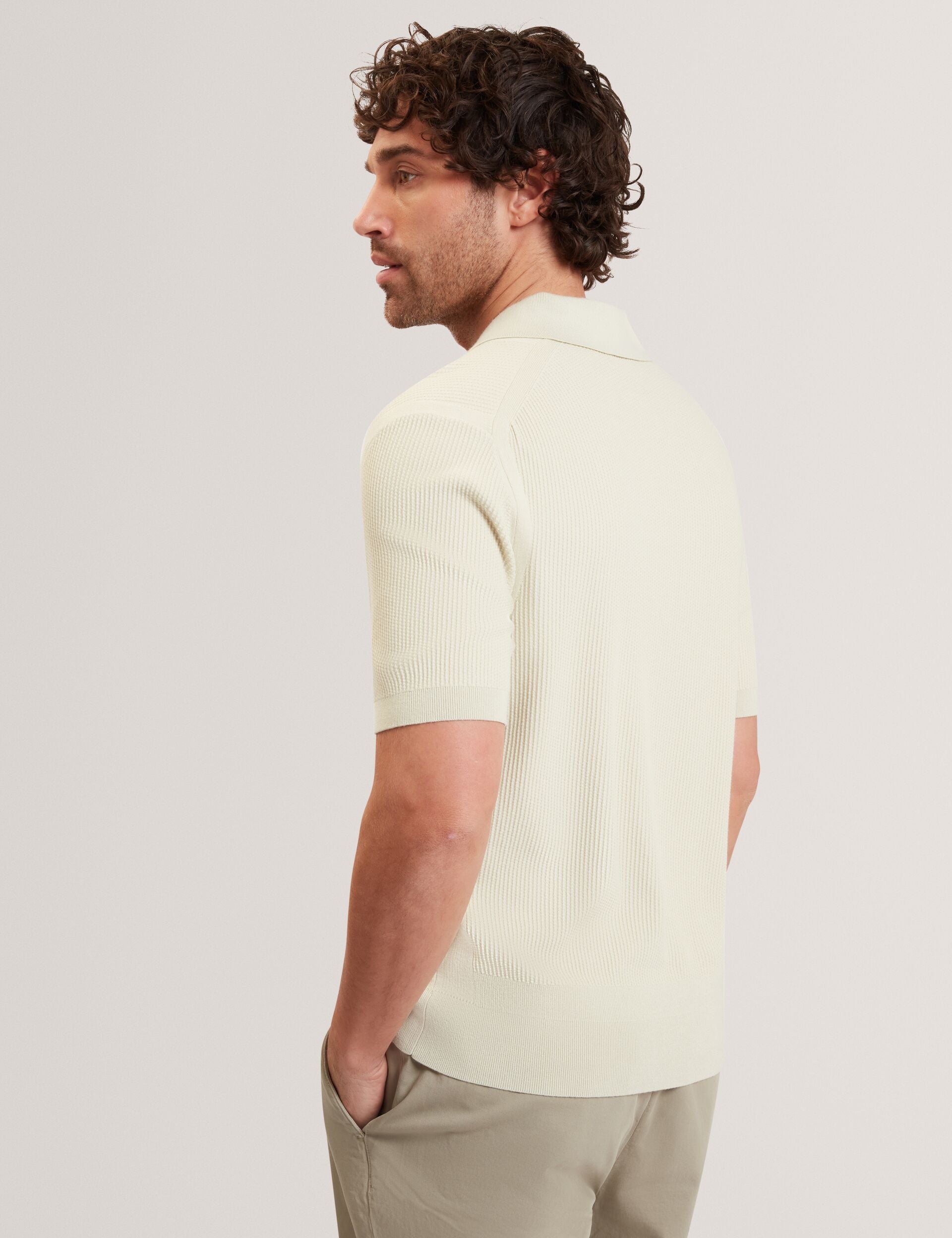 Men AINDREA Stitched Rib Open Neck Polo Shirt - Ted Baker