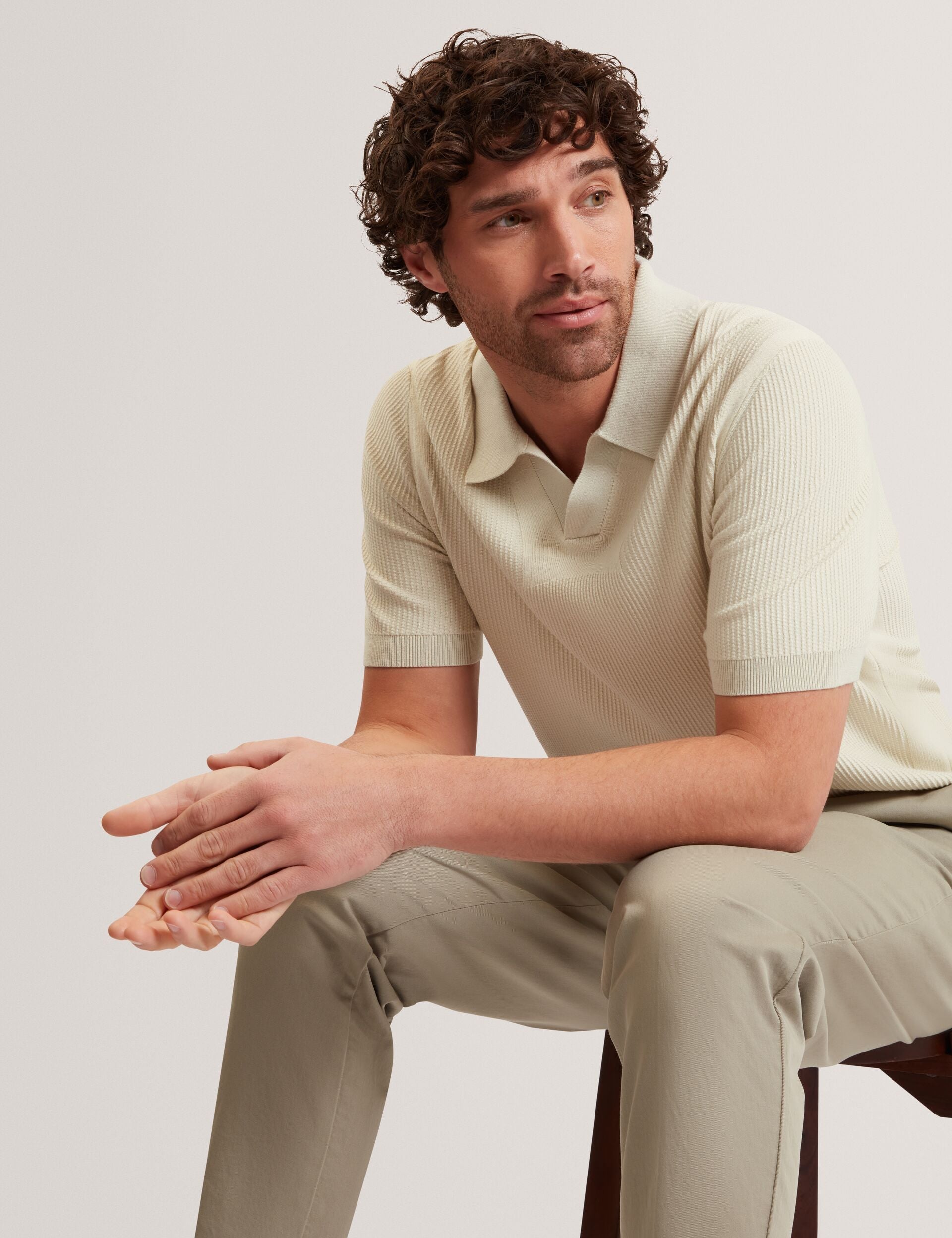 Men AINDREA Stitched Rib Open Neck Polo Shirt - Ted Baker