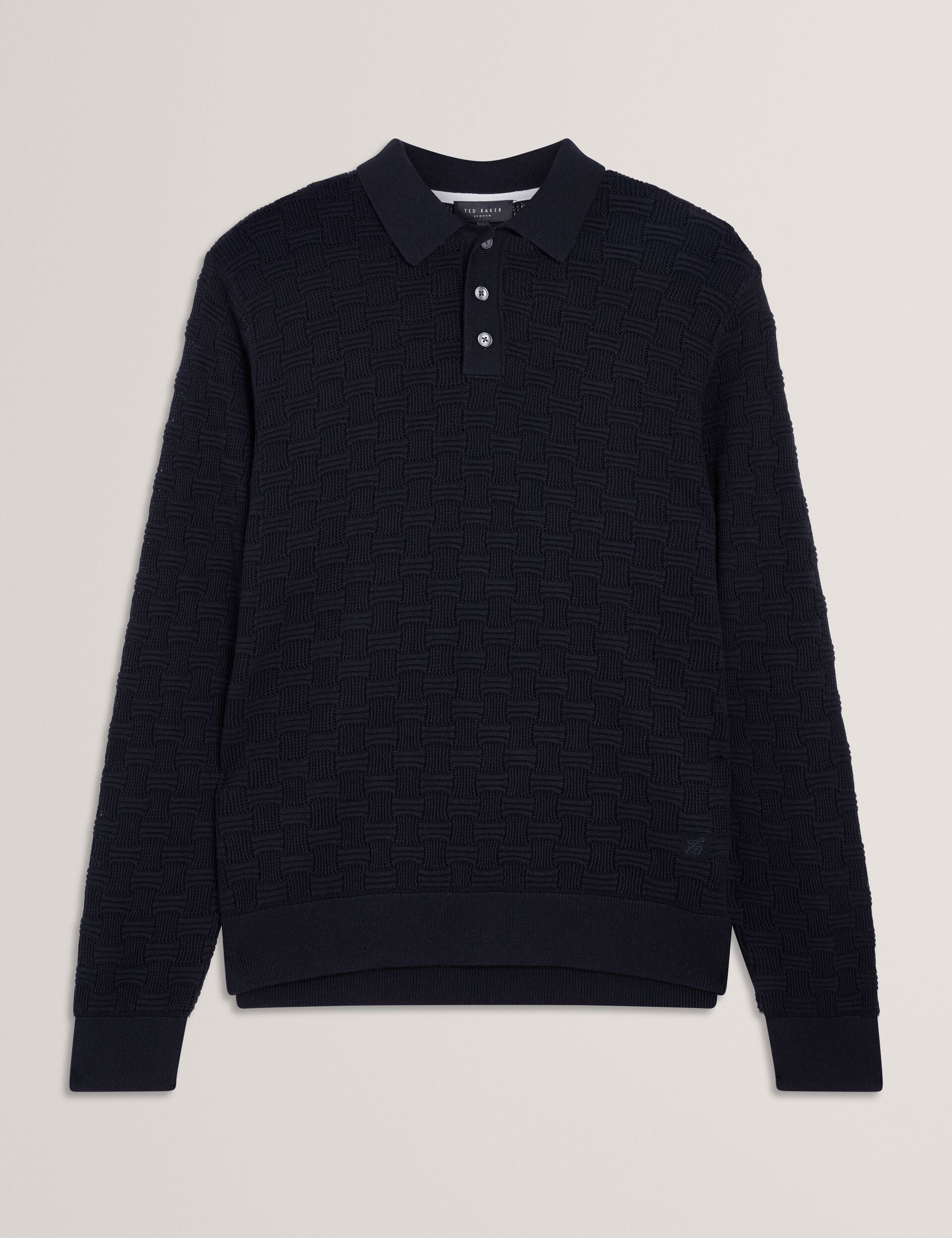 Men OSAKA Basket Texture Silk Blend Long Sleeve Polo - Ted Baker