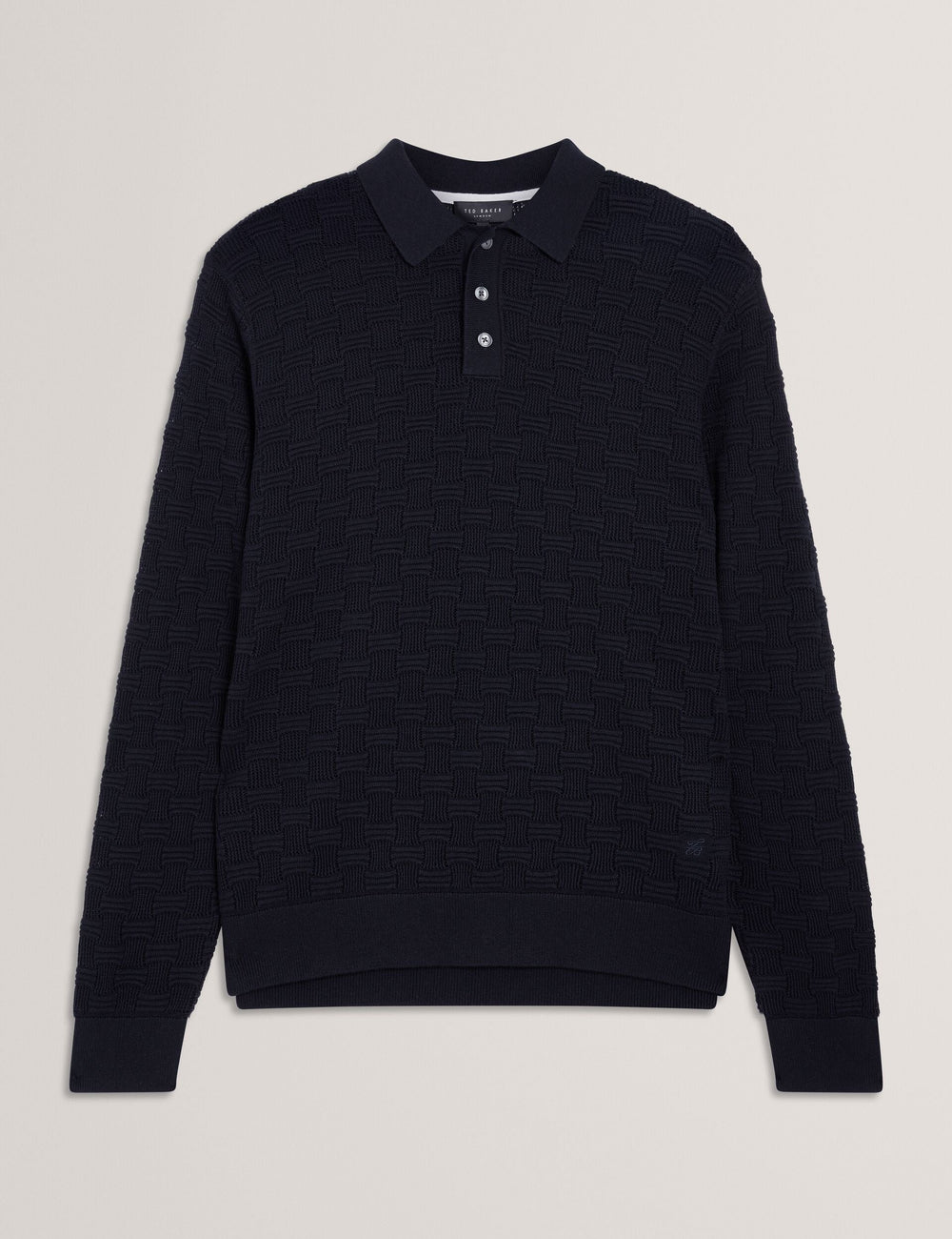 Men OSAKA Basket Texture Silk Blend Long Sleeve Polo - Ted Baker