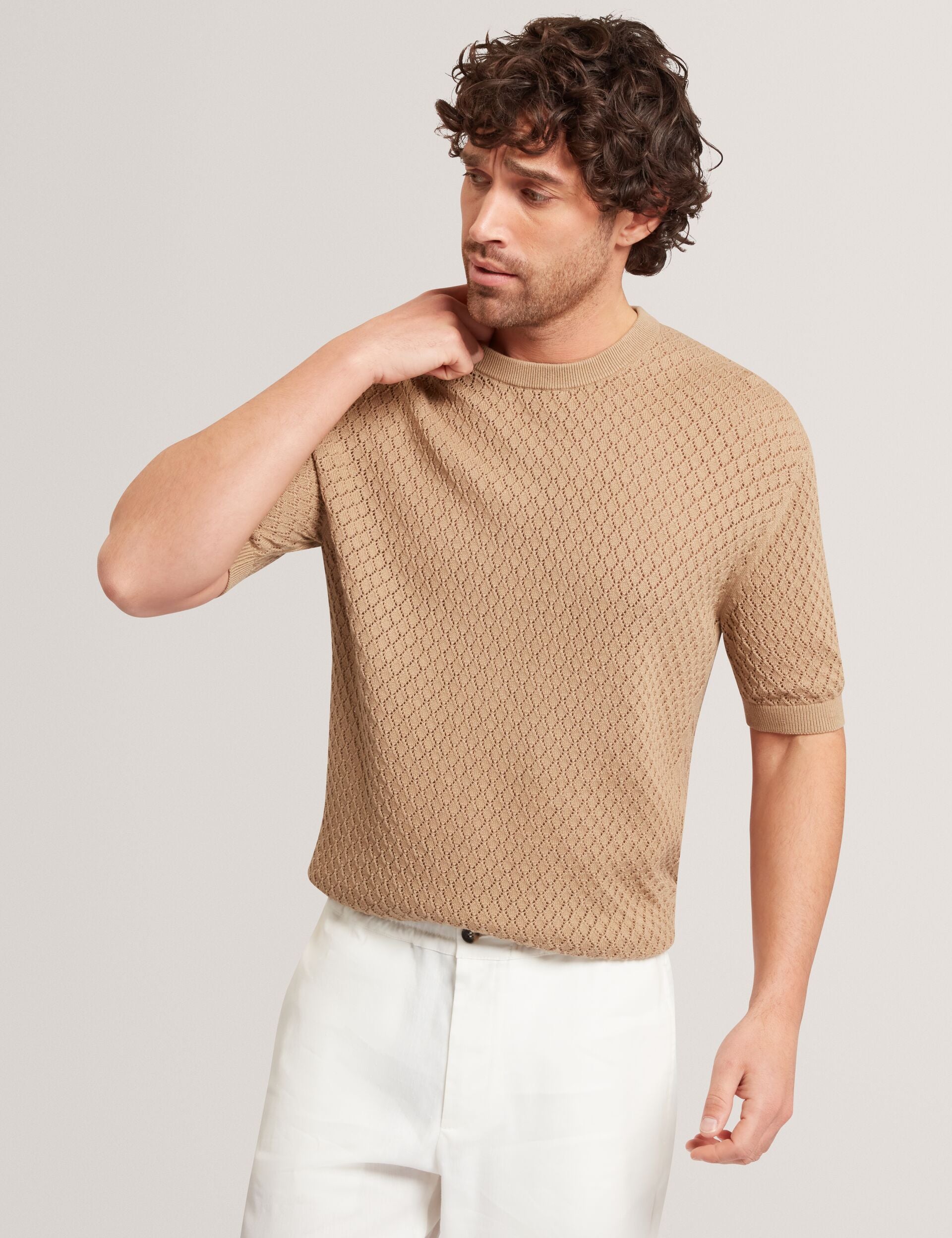 Men FERRISS Diamond Crochet Knit Cotton T-Shirt - Ted Baker