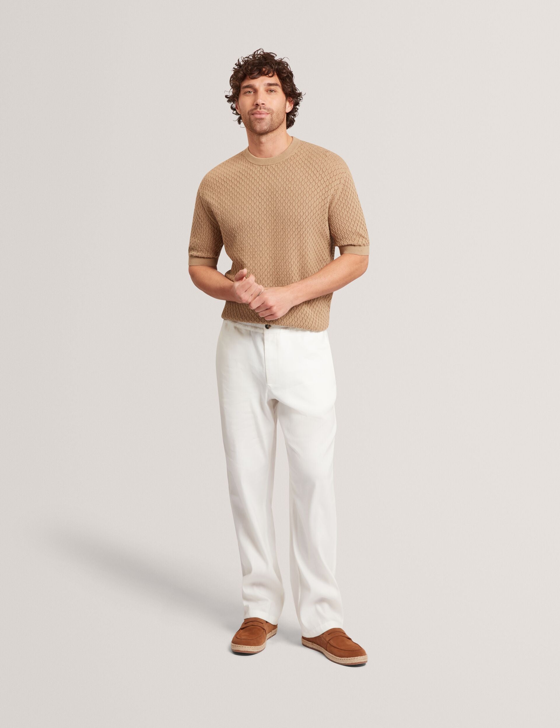 Men FERRISS Diamond Crochet Knit Cotton T-Shirt - Ted Baker