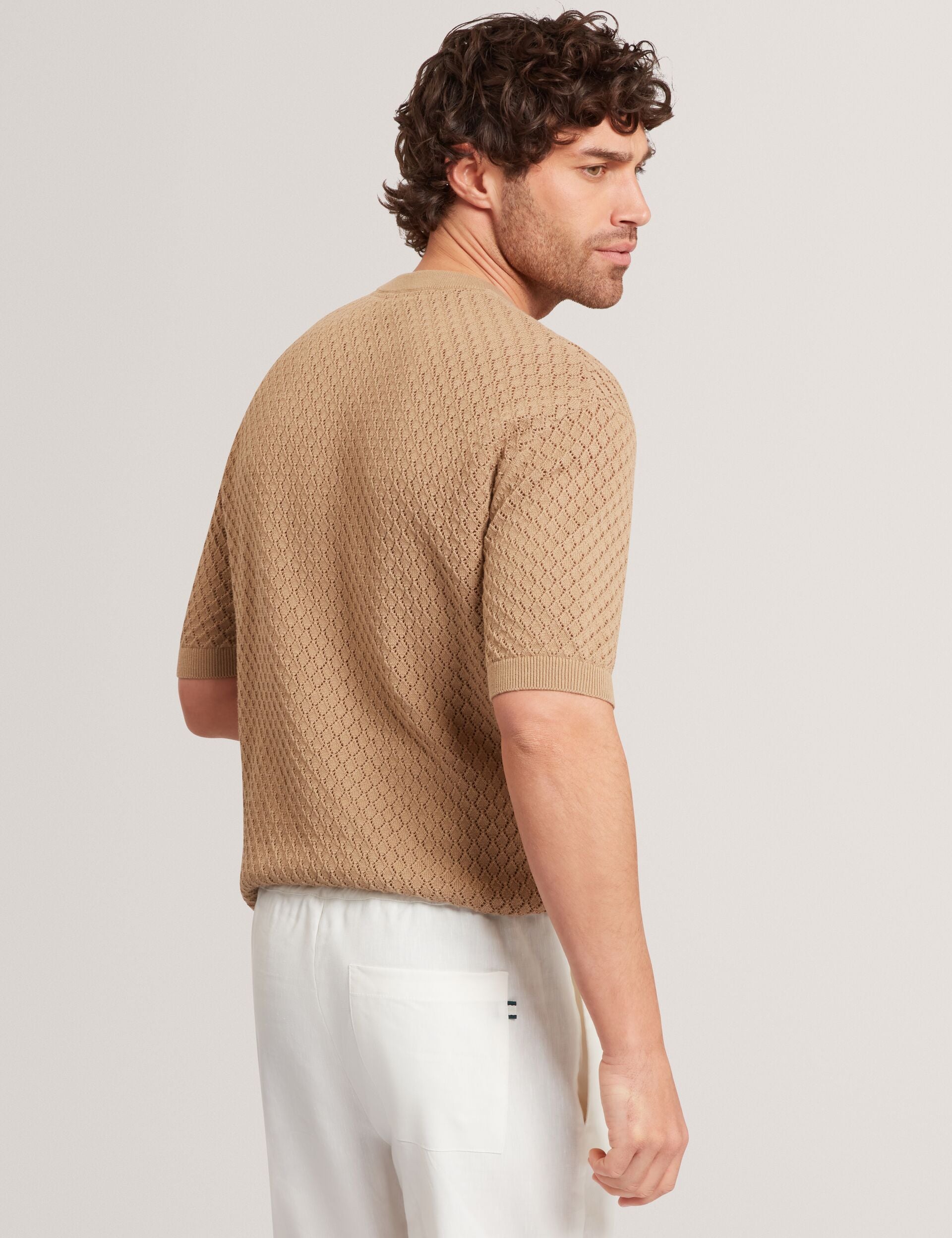 Men FERRISS Diamond Crochet Knit Cotton T-Shirt - Ted Baker