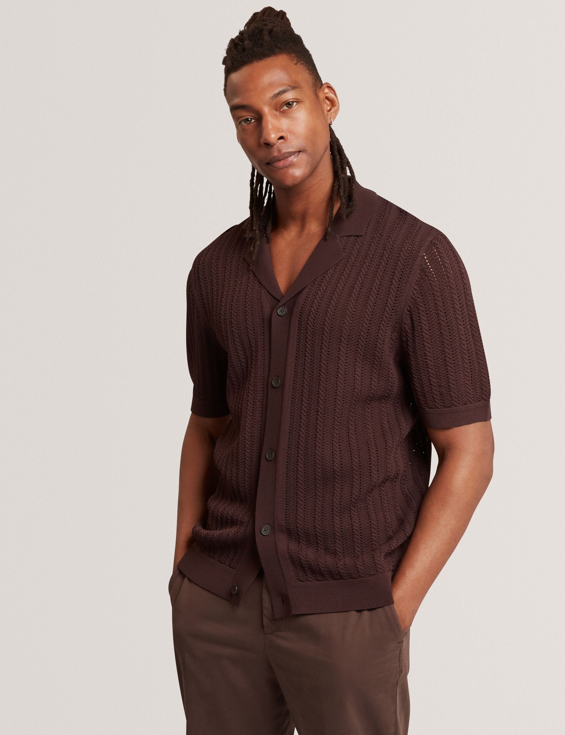 Men LOUND Textured Stripe Knit Short Sleeve Shirt - Ted Baker