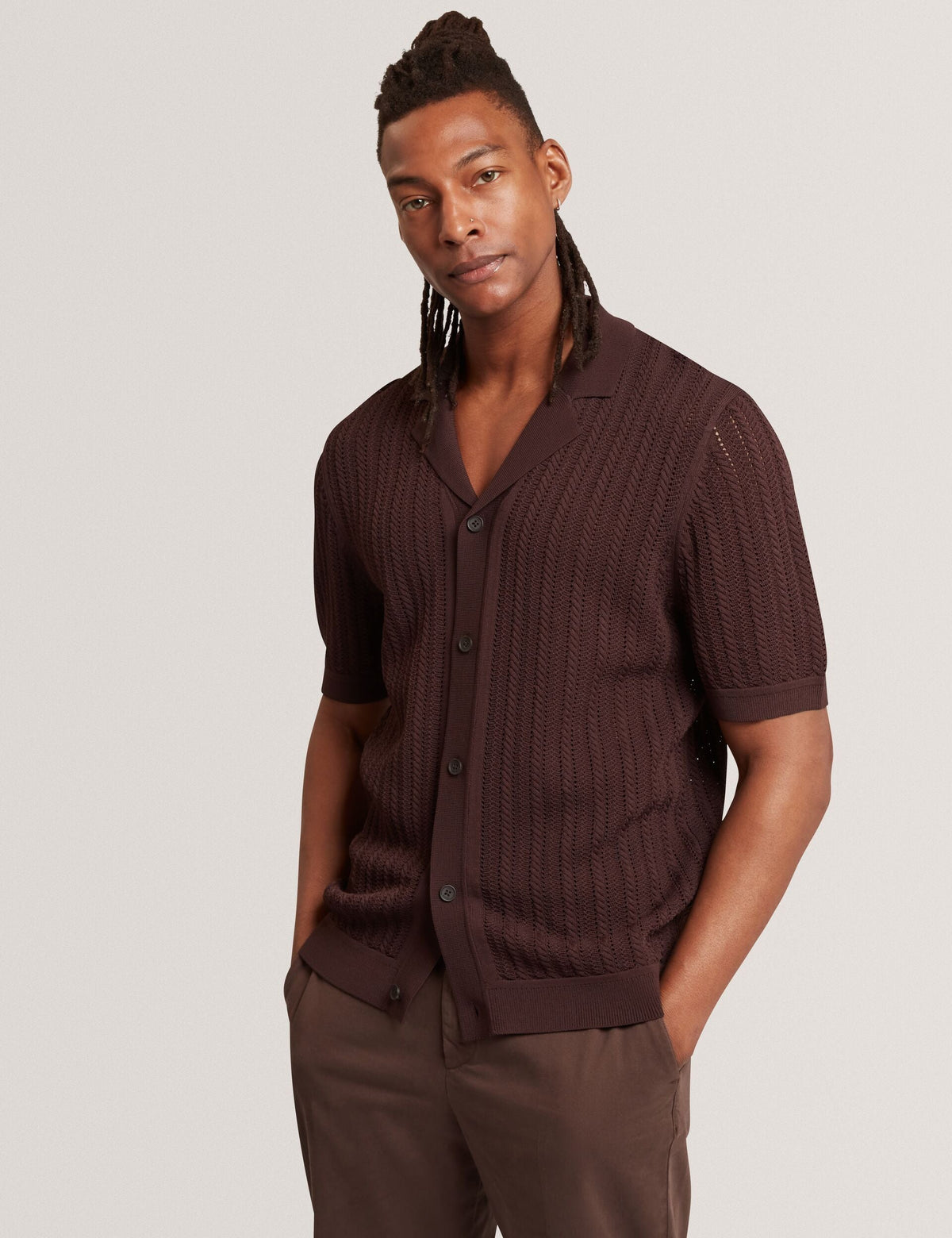 Men LOUND Textured Stripe Knit Short Sleeve Shirt - Ted Baker