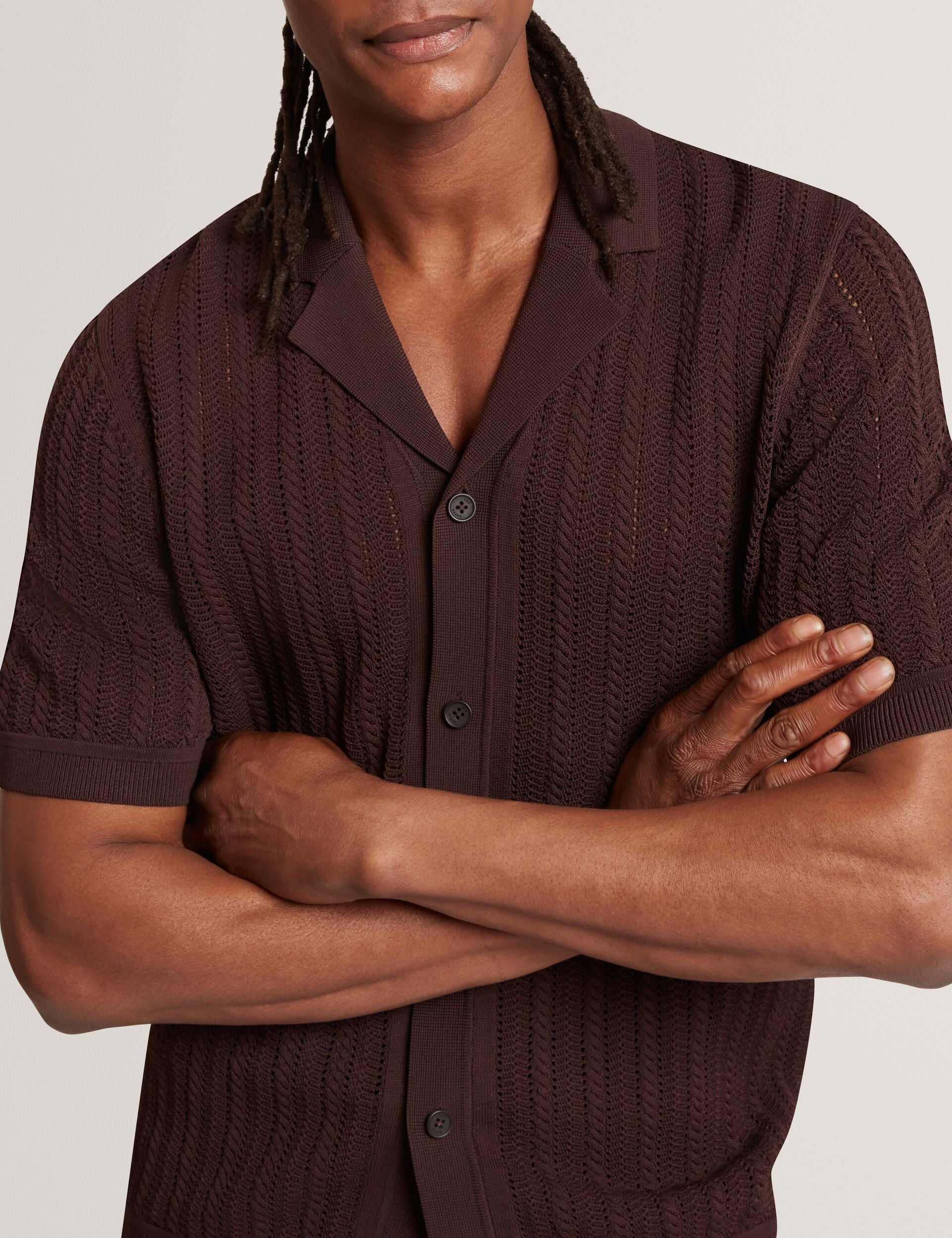Men LOUND Textured Stripe Knit Short Sleeve Shirt - Ted Baker