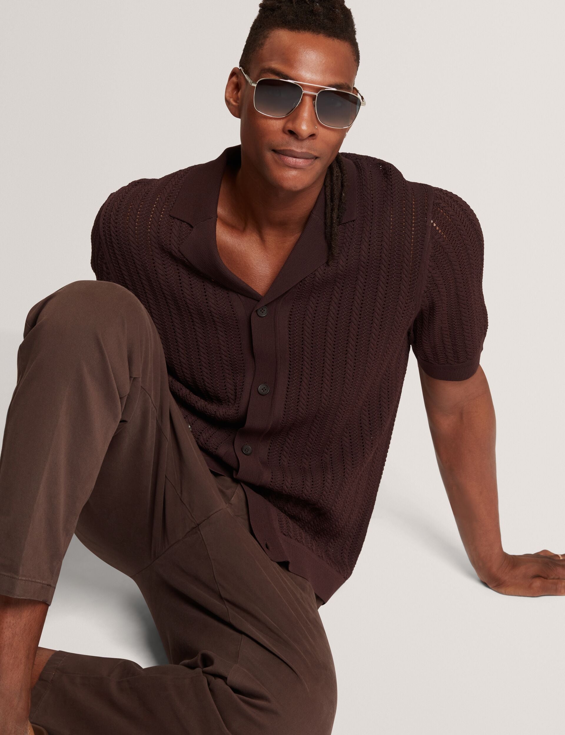 Men LOUND Textured Stripe Knit Short Sleeve Shirt - Ted Baker