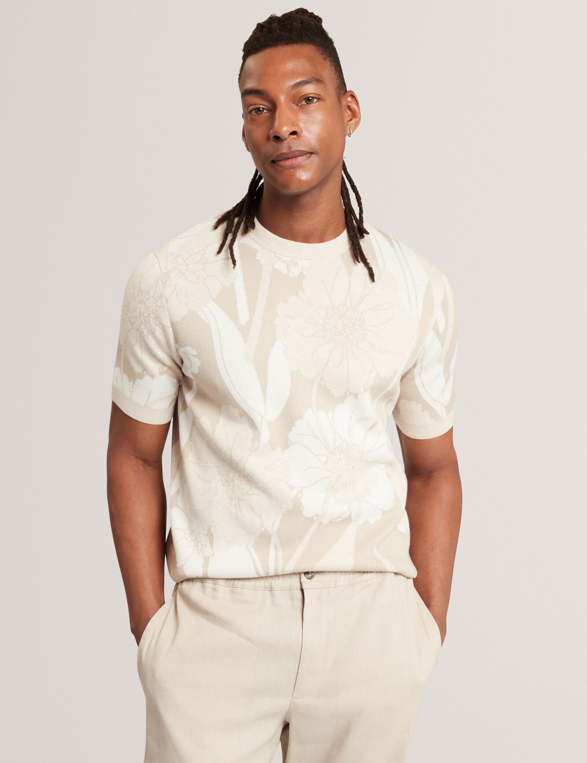 Men BARYN Jacquard Botanical Wool Blend T-Shirt - Ted Baker