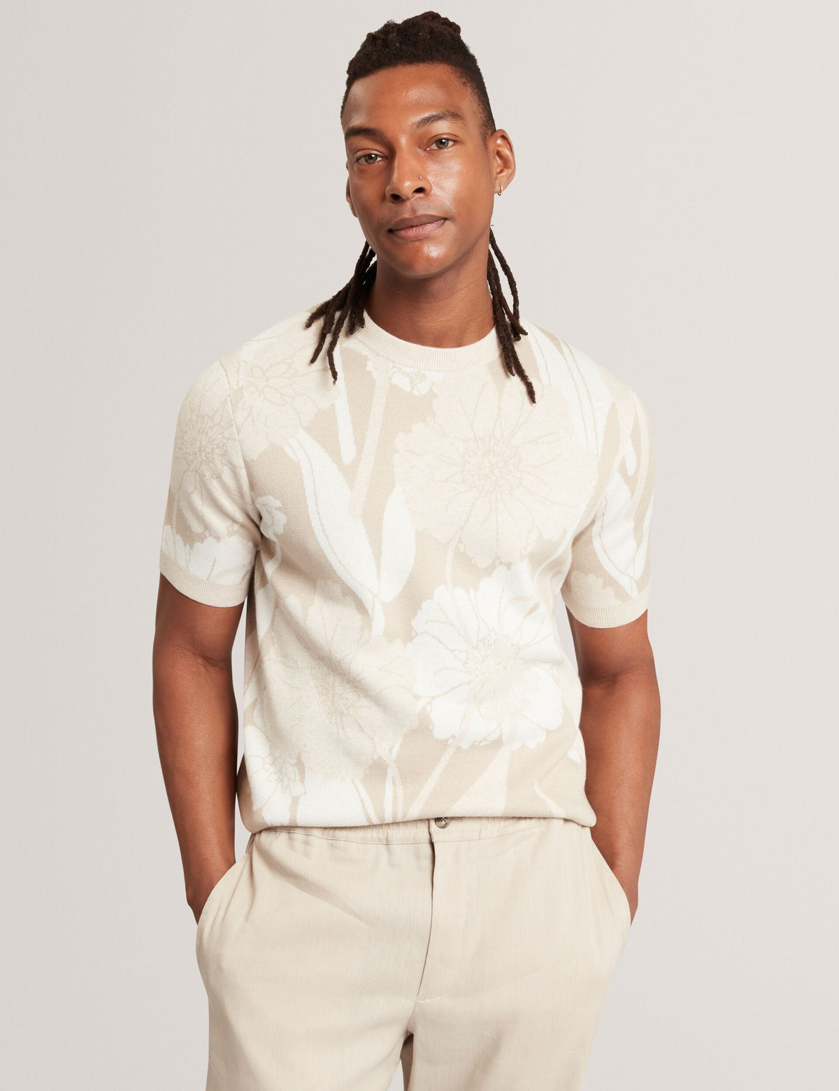 Men BARYN Jacquard Botanical Wool Blend T-Shirt - Ted Baker