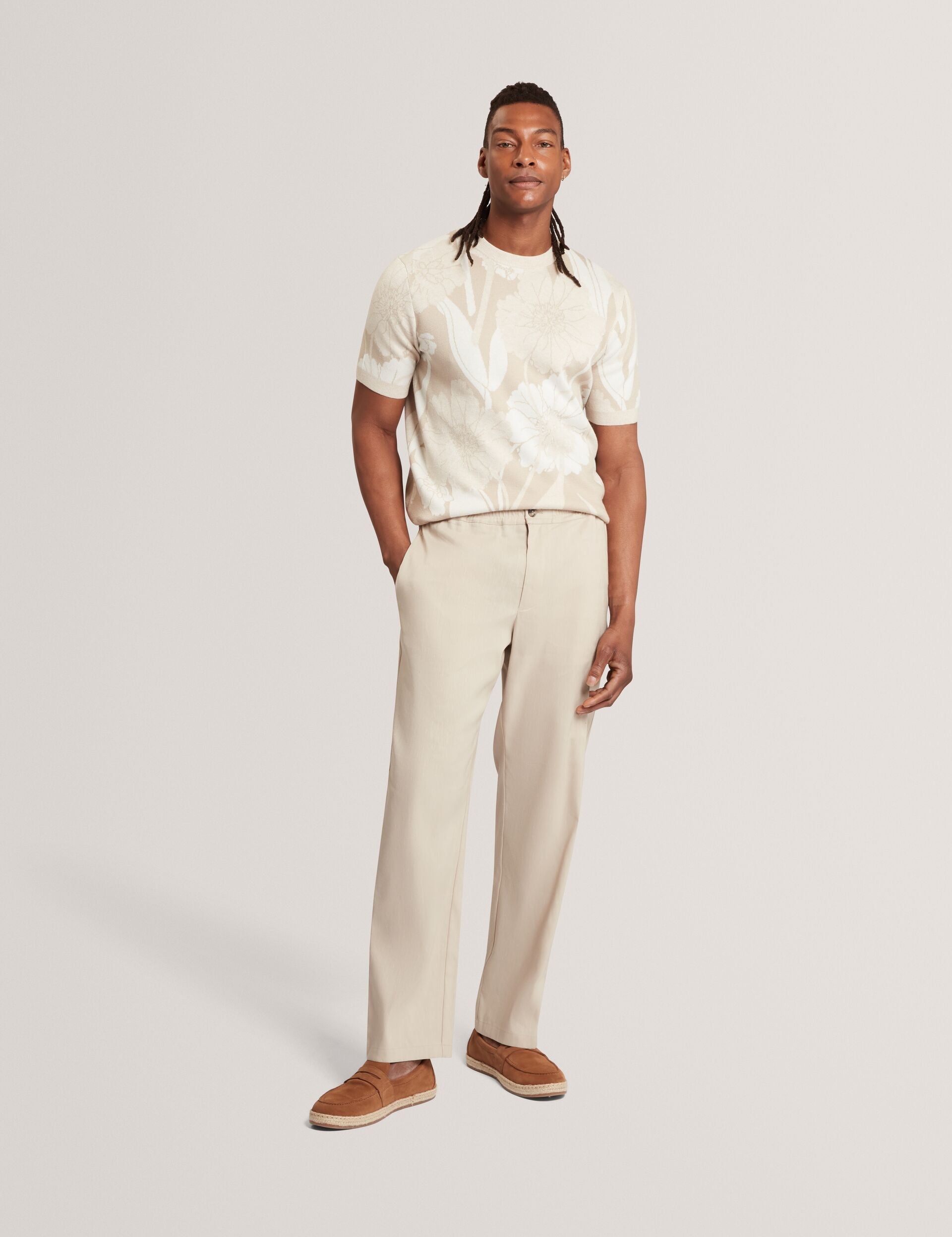 Men BARYN Jacquard Botanical Wool Blend T-Shirt - Ted Baker
