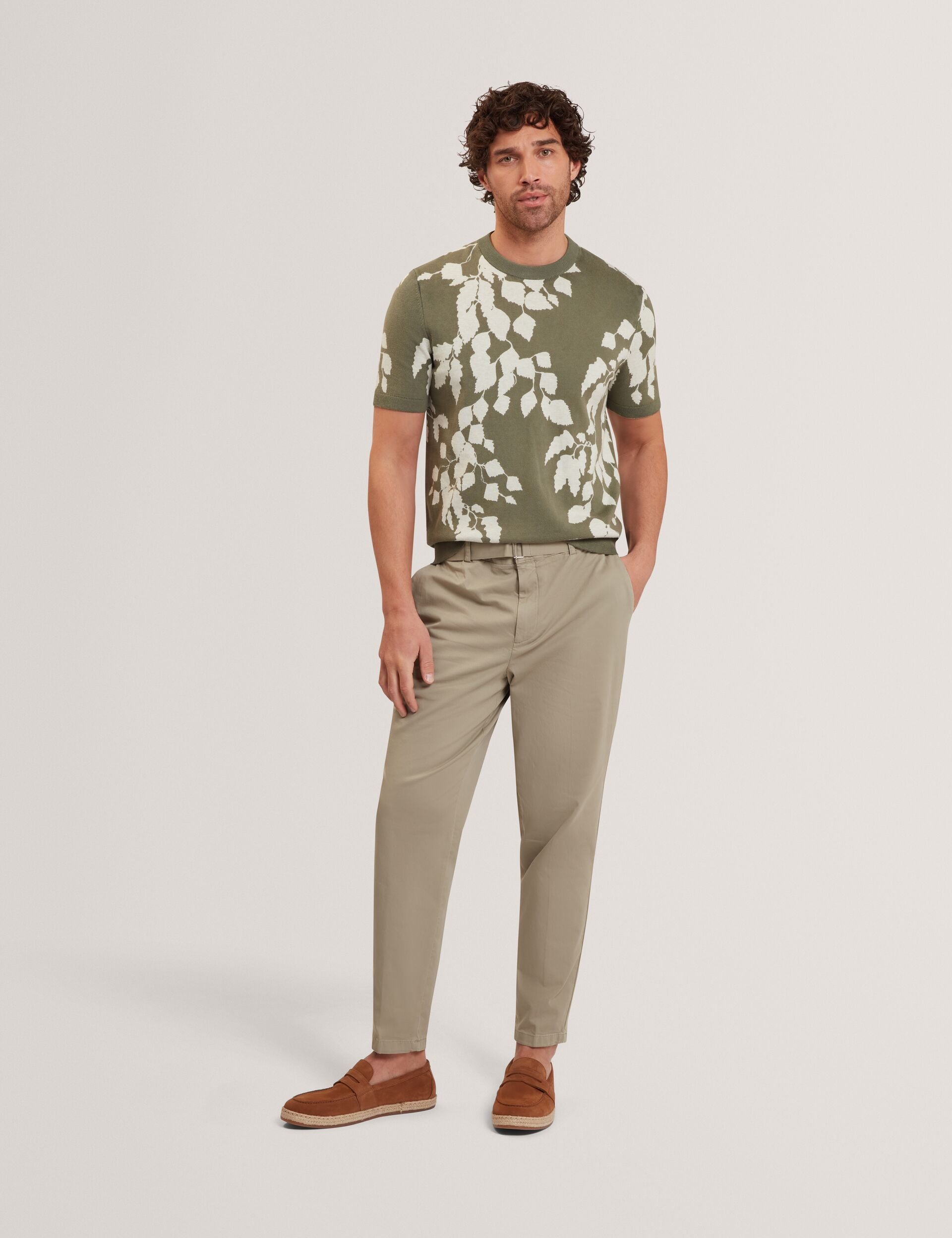 Men ALDDAT Foliage Print Cotton Fine Knit T-Shirt - Ted Baker