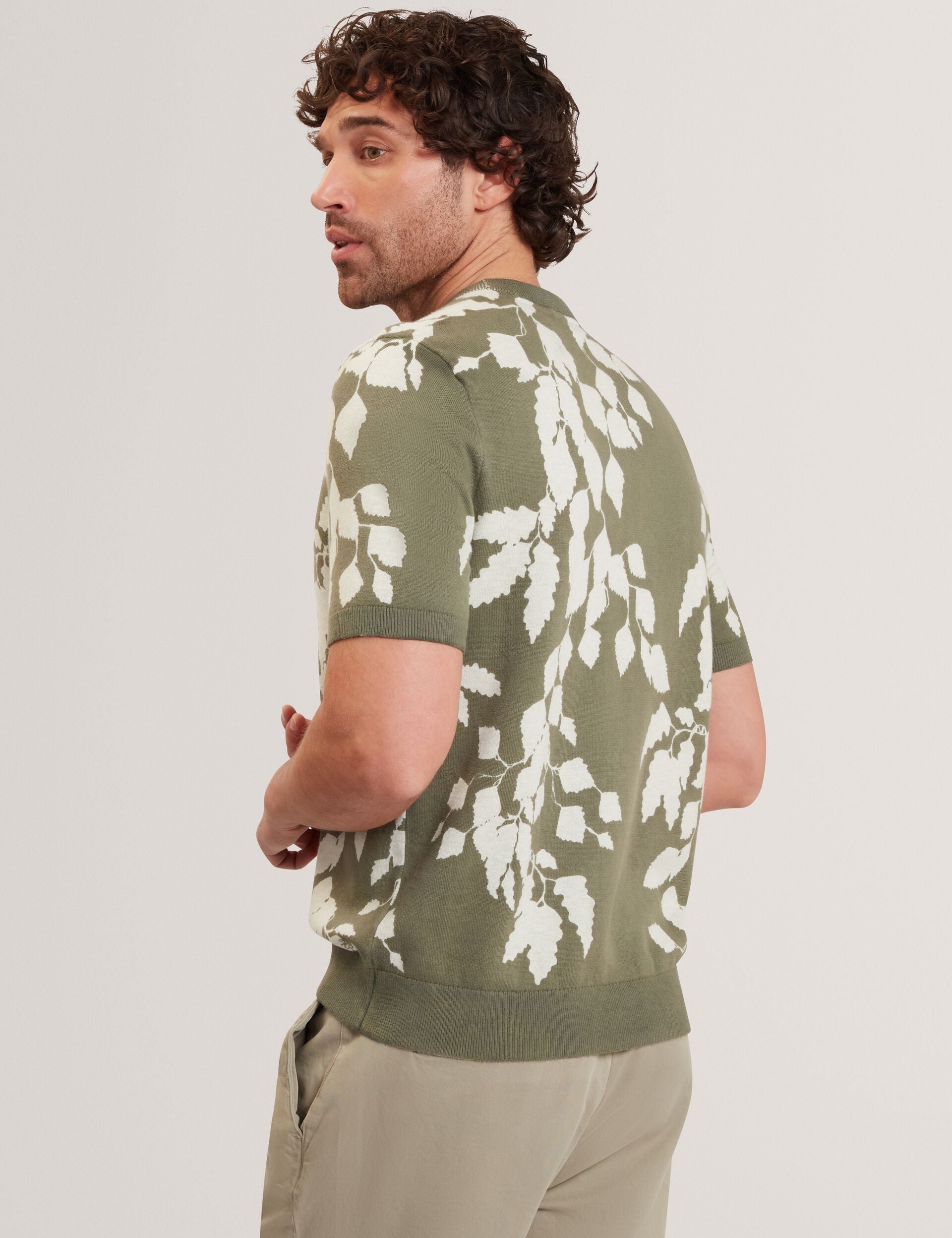 Men ALDDAT Foliage Print Cotton Fine Knit T-Shirt - Ted Baker