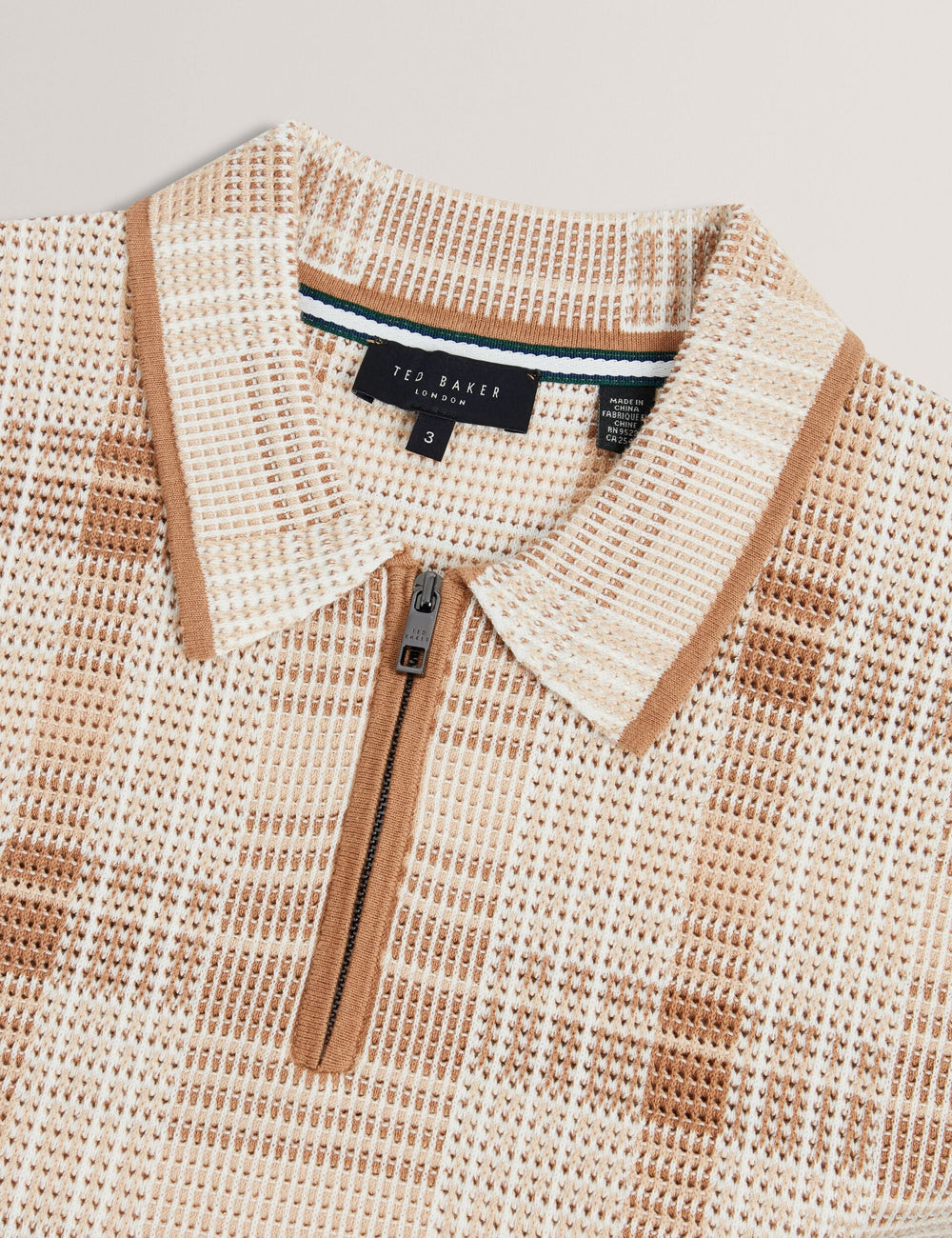 Men HALPIRT Checked Zip Neck Cotton Knit Polo - Ted Baker