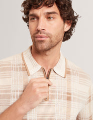 Men HALPIRT Checked Zip Neck Cotton Knit Polo - Ted Baker