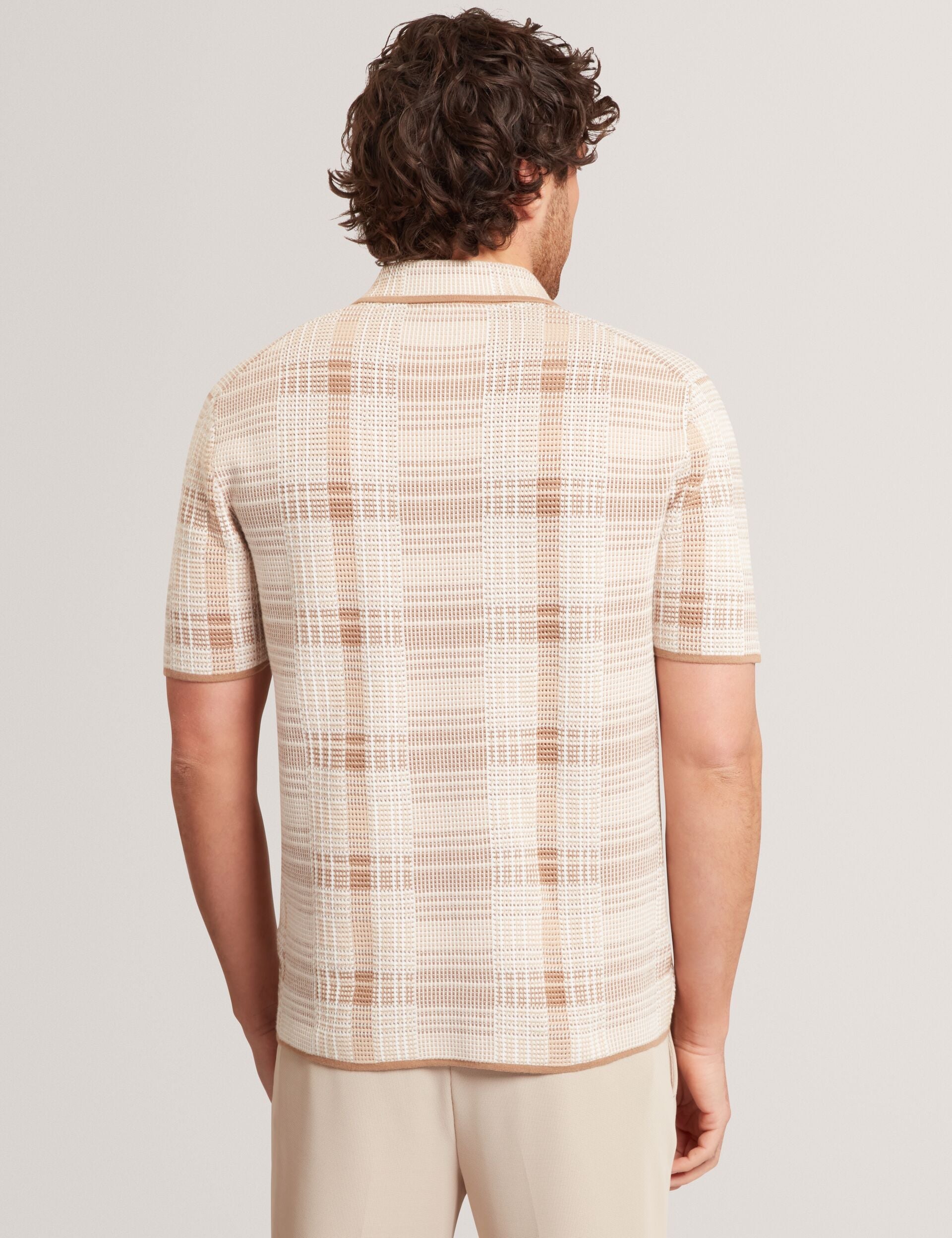 Men HALPIRT Checked Zip Neck Cotton Knit Polo - Ted Baker