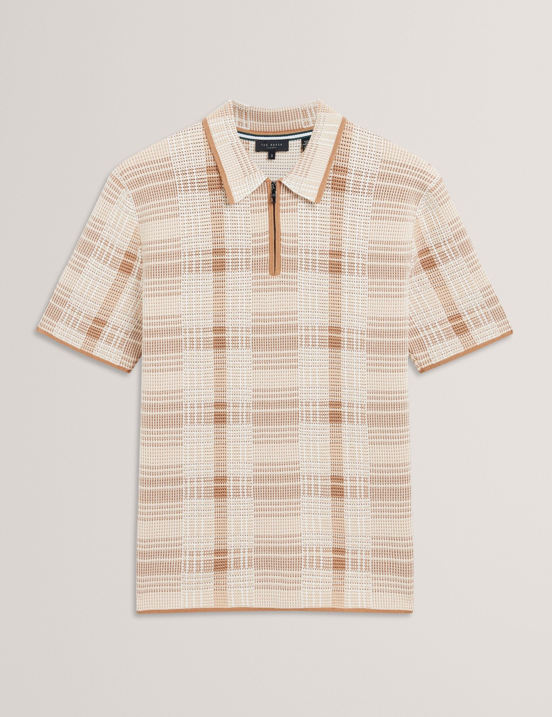 Men HALPIRT Checked Zip Neck Cotton Knit Polo - Ted Baker