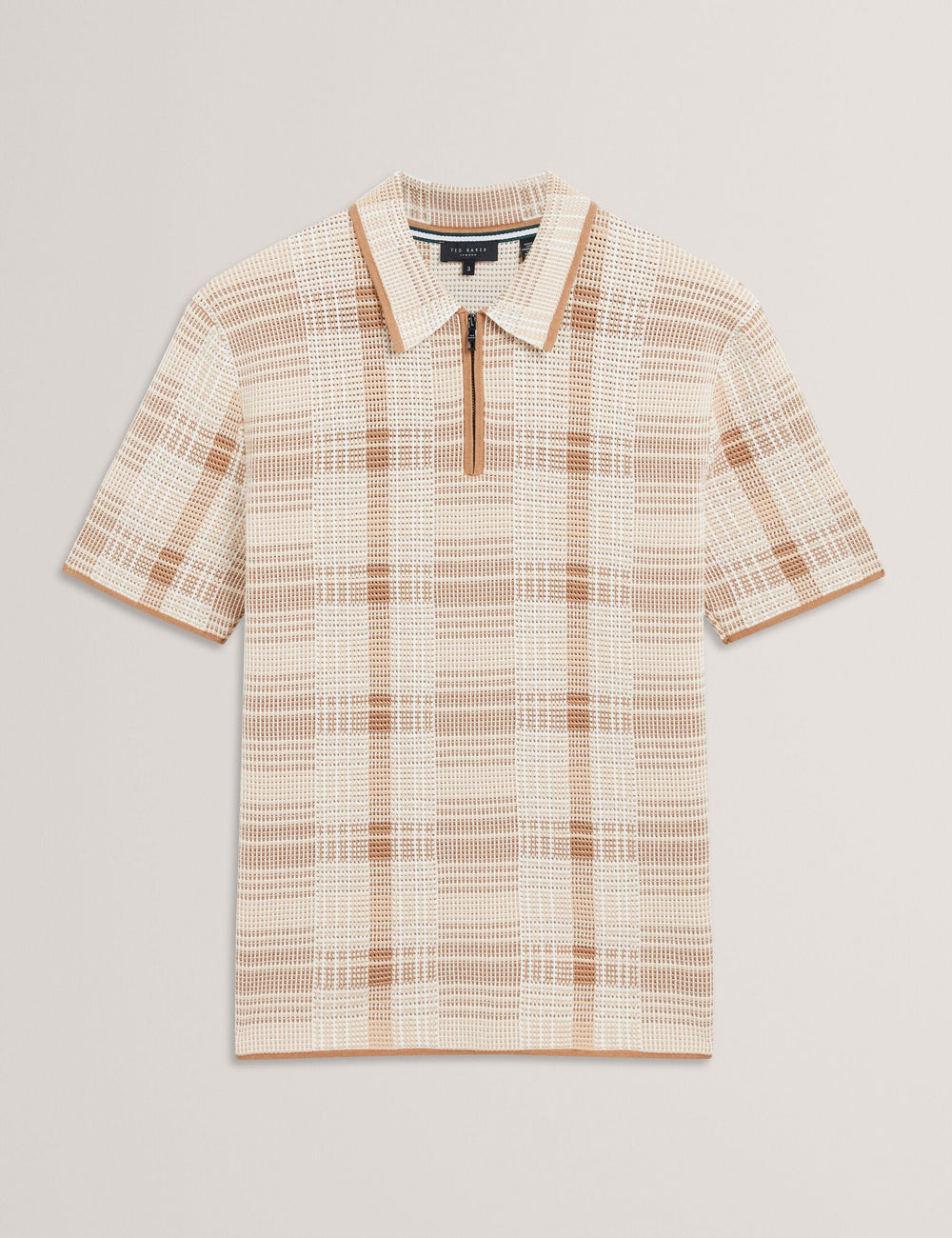 Men HALPIRT Checked Zip Neck Cotton Knit Polo - Ted Baker