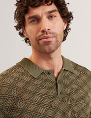 Men HELME Geometric Open Knit Short Sleeve Polo - Ted Baker