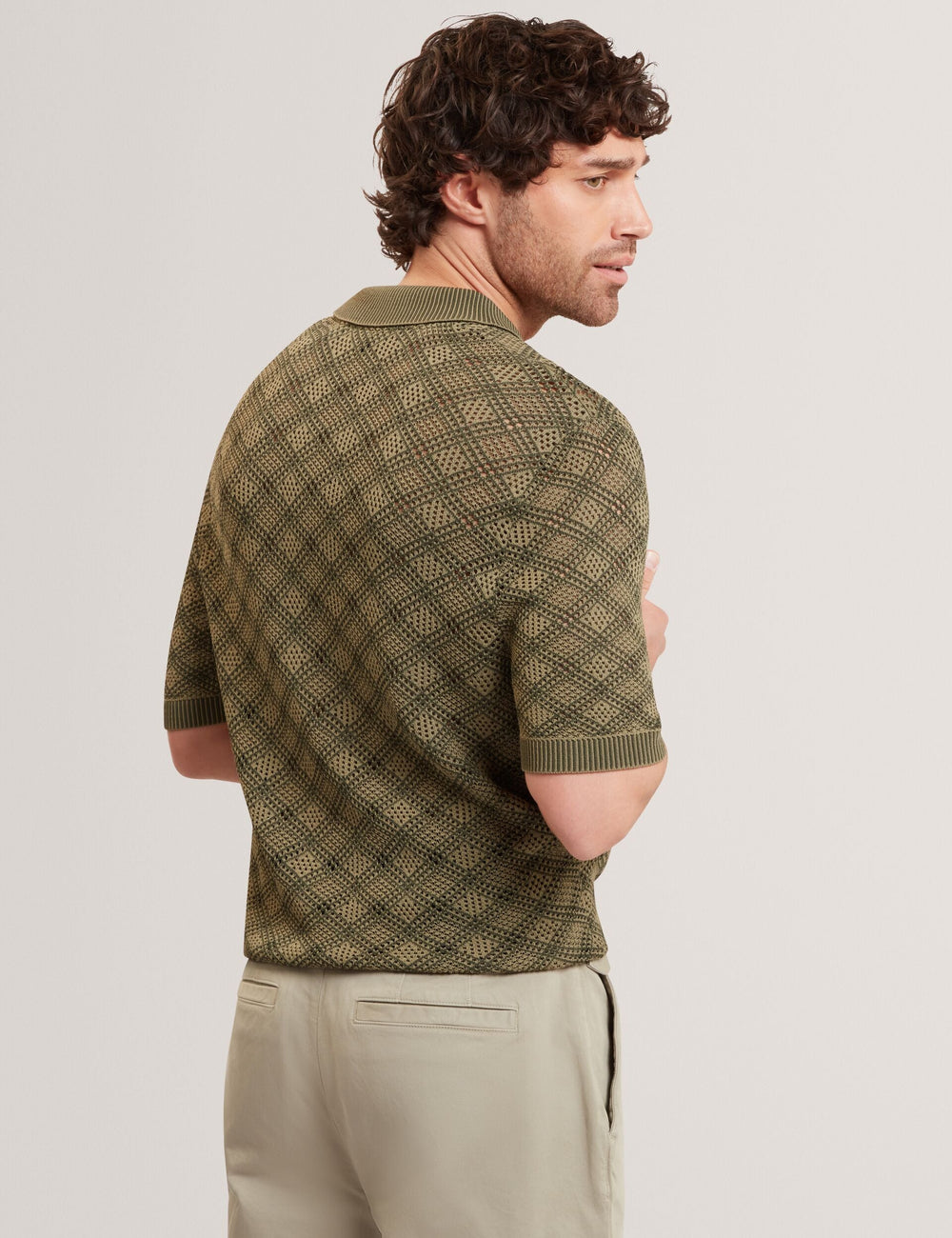 Men HELME Geometric Open Knit Short Sleeve Polo - Ted Baker
