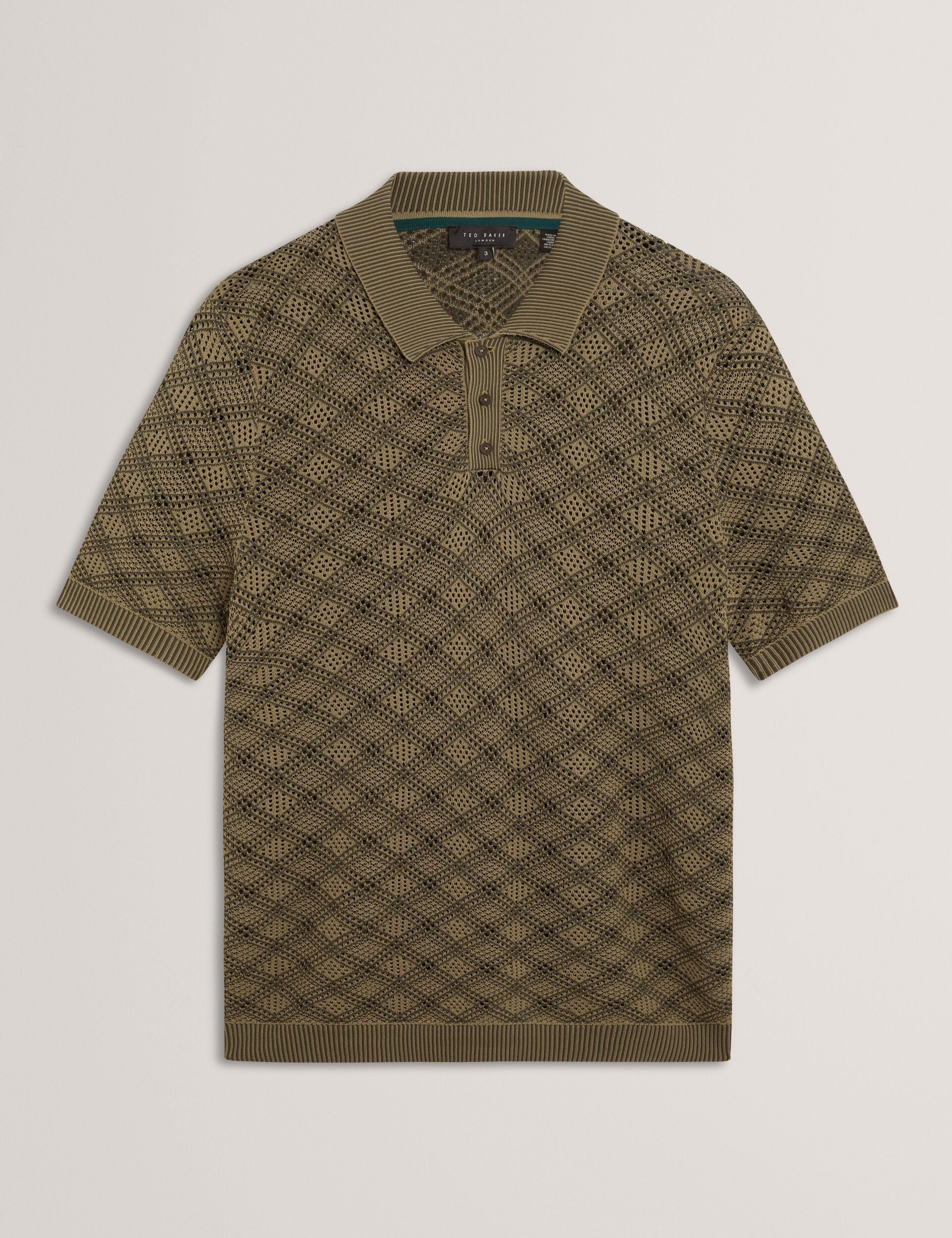 Men HELME Geometric Open Knit Short Sleeve Polo - Ted Baker