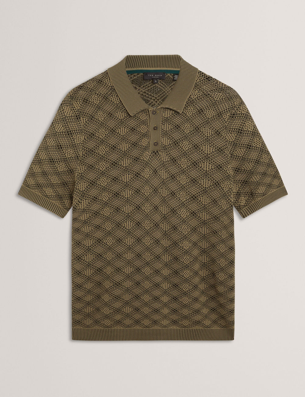 Men HELME Geometric Open Knit Short Sleeve Polo - Ted Baker