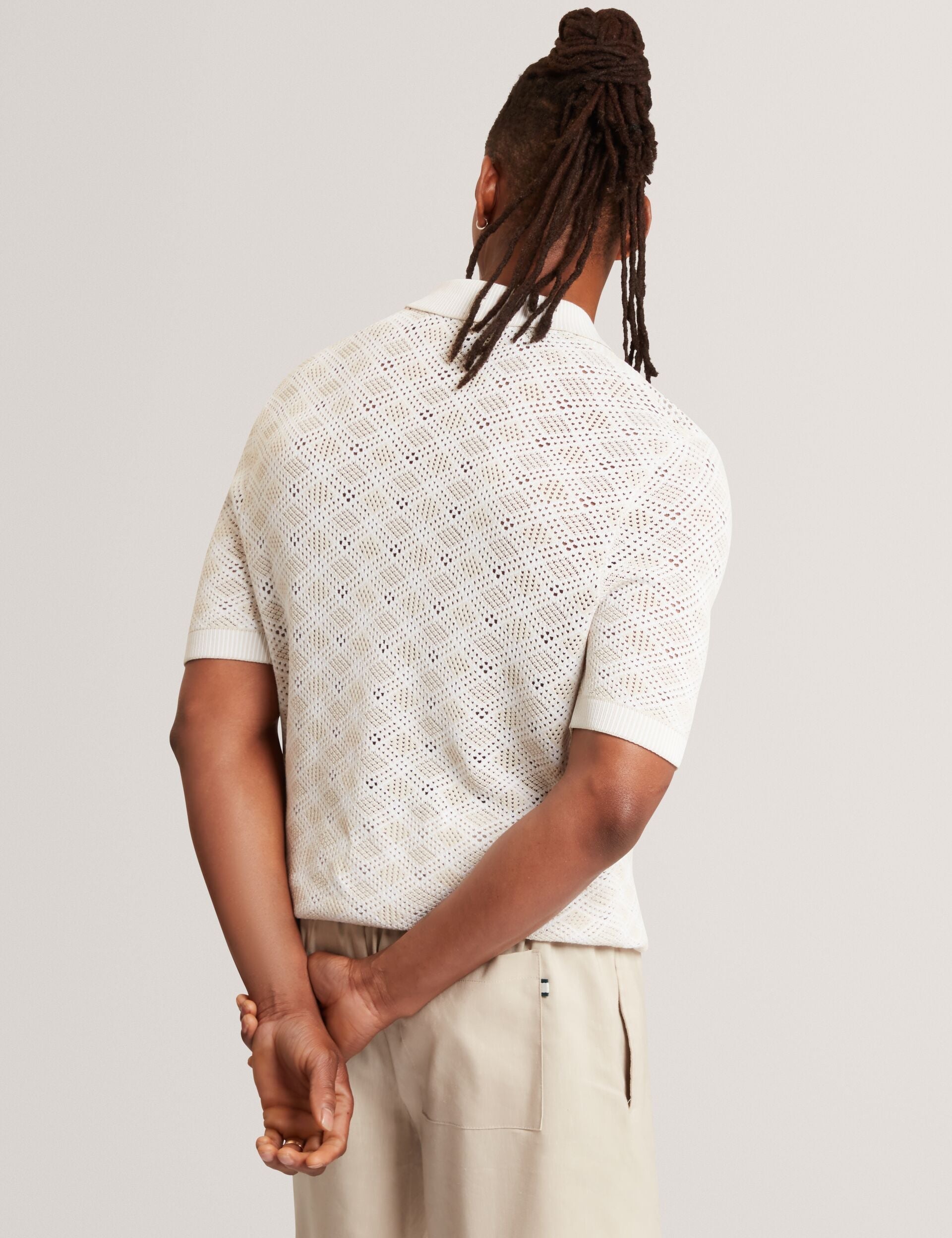 Men HELME Geometric Open Knit Short Sleeve Polo - Ted Baker