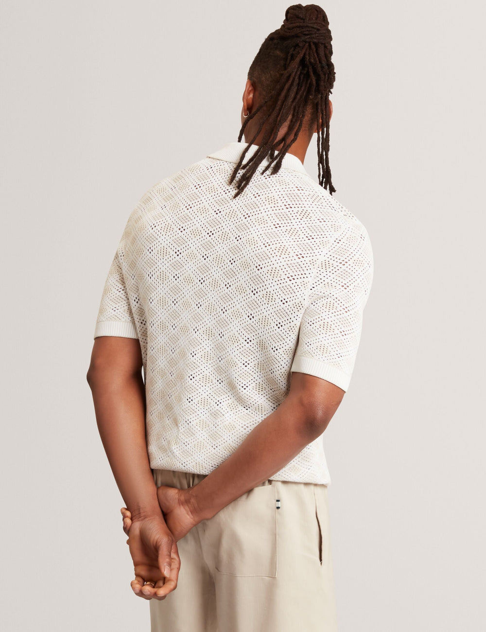 Men HELME Geometric Open Knit Short Sleeve Polo - Ted Baker