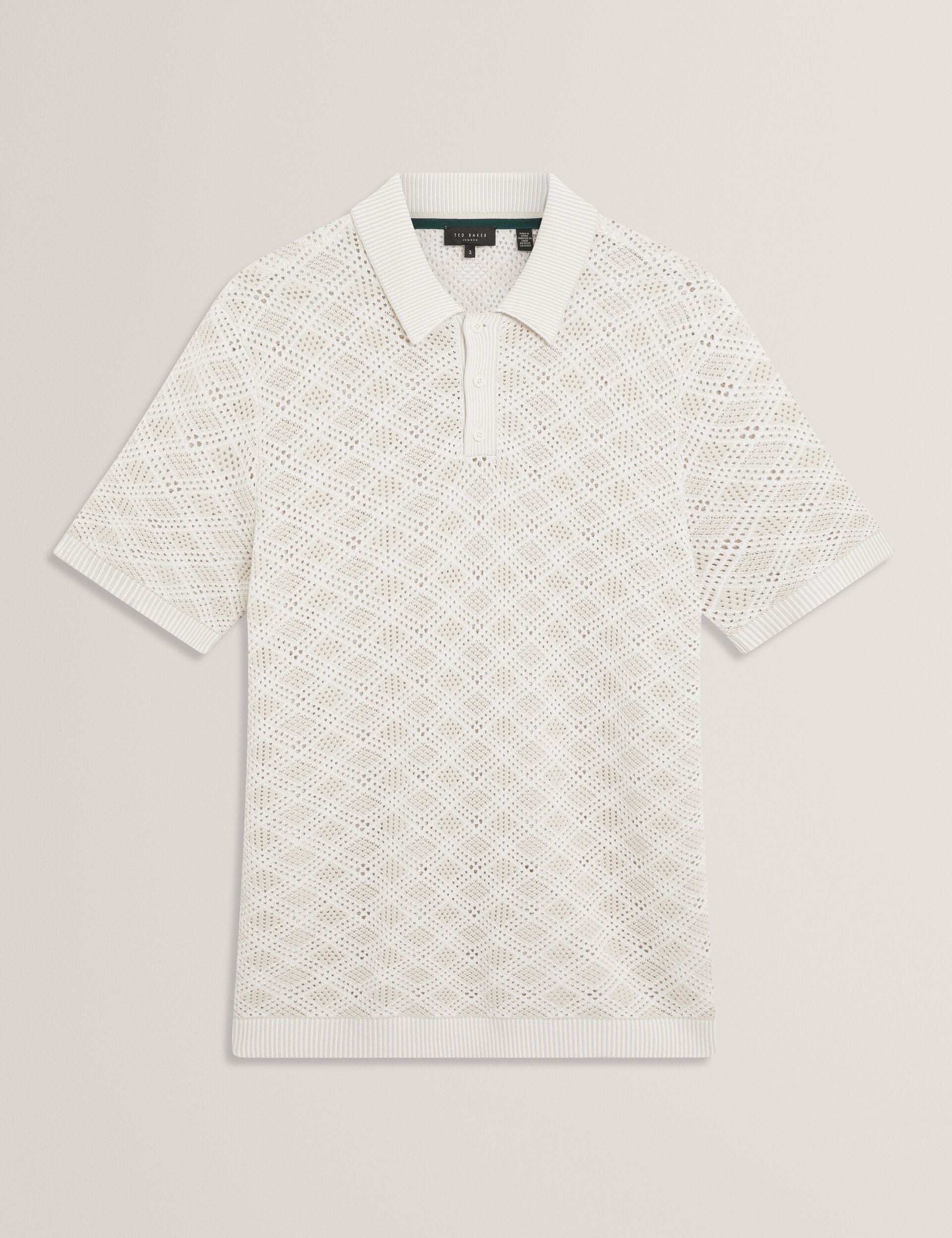 Men HELME Geometric Open Knit Short Sleeve Polo - Ted Baker