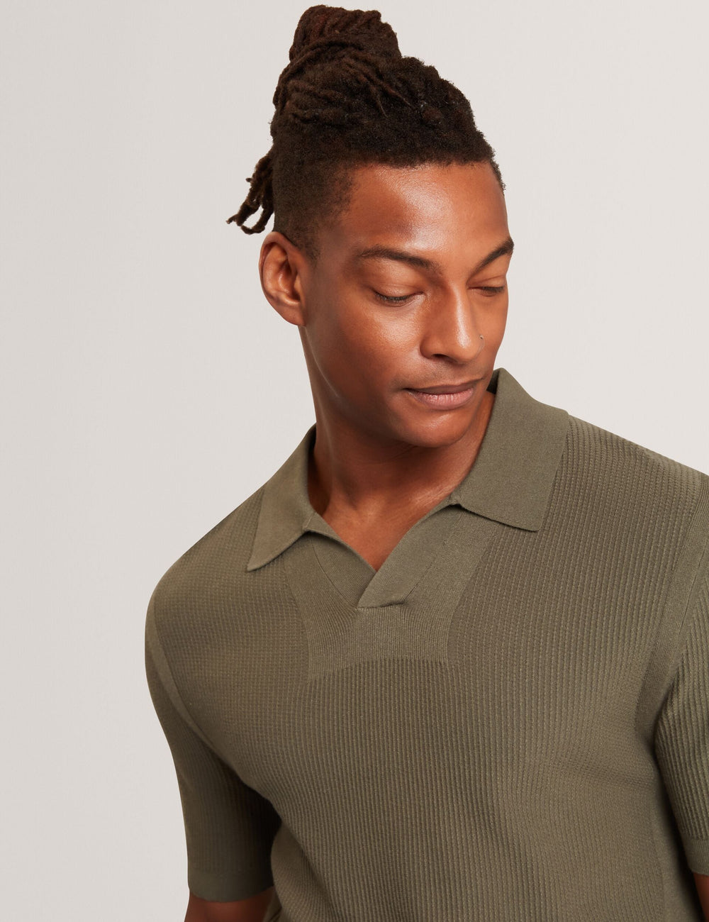 Men AINDREA Stitched Rib Open Neck Polo Shirt - Ted Baker