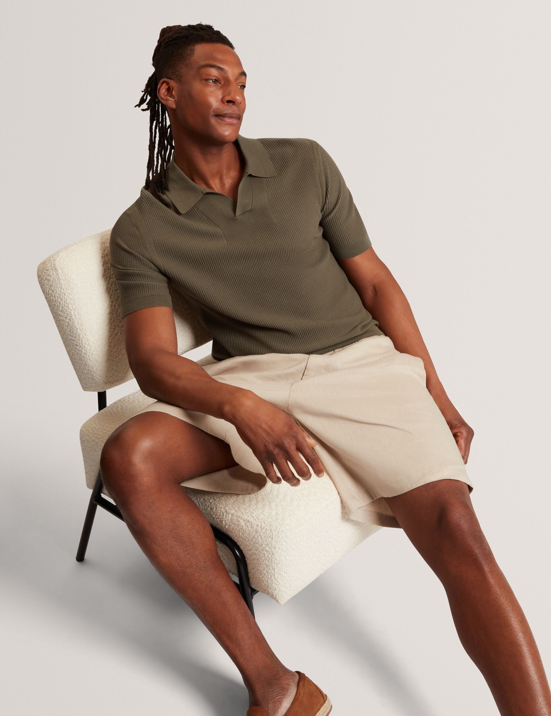 Men AINDREA Stitched Rib Open Neck Polo Shirt - Ted Baker