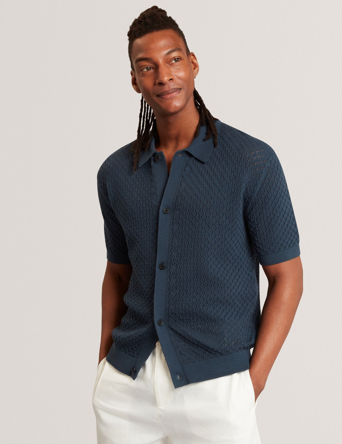 Men DOMATI Diamond Crochet Knit Short Sleeve Shirt - Ted Baker